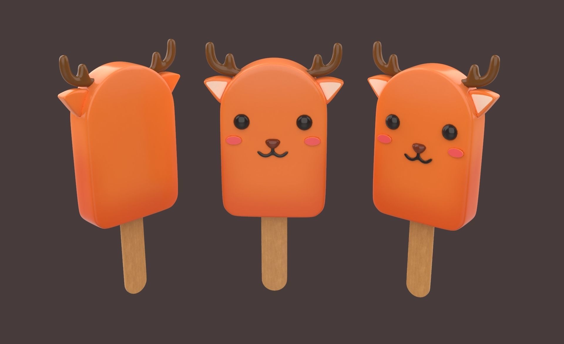Cartoon Deer Ice Cream Cute Low-poly 3D model_8