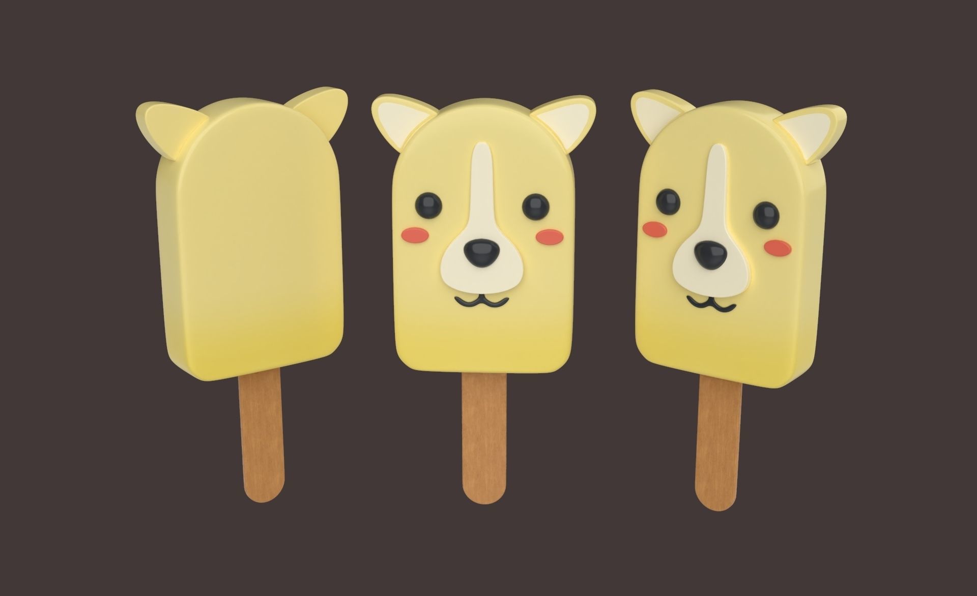 Cartoon Dog Ice Cream Cute Low-poly 3D model_7