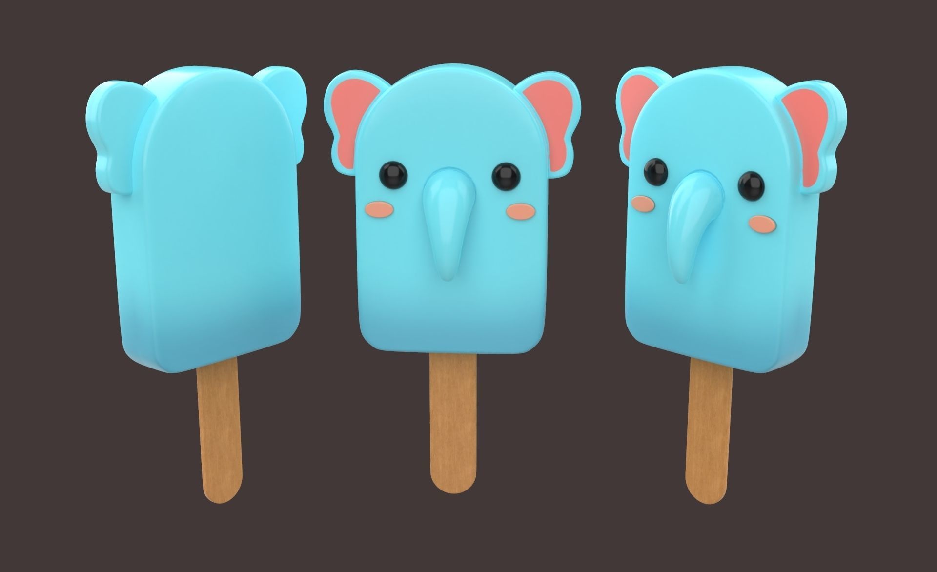 Cartoon Elephant Ice Cream Cute  Low-poly 3D model_7