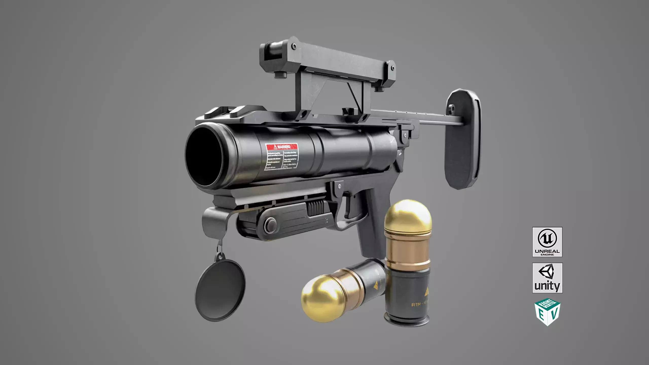 Grenade Launcher 04 Black Generic All PBR Unity UE Textures Low-poly 3D model_0