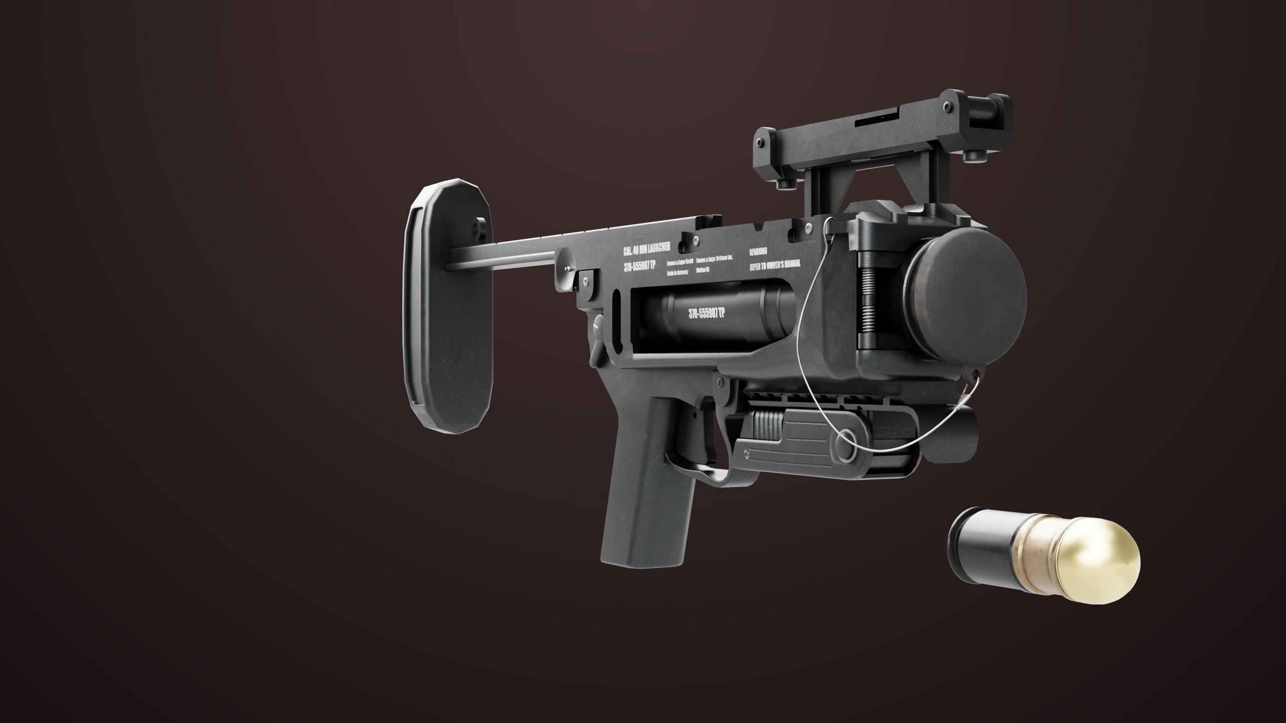 Grenade Launcher 04 Black Generic All PBR Unity UE Textures Low-poly 3D model_7