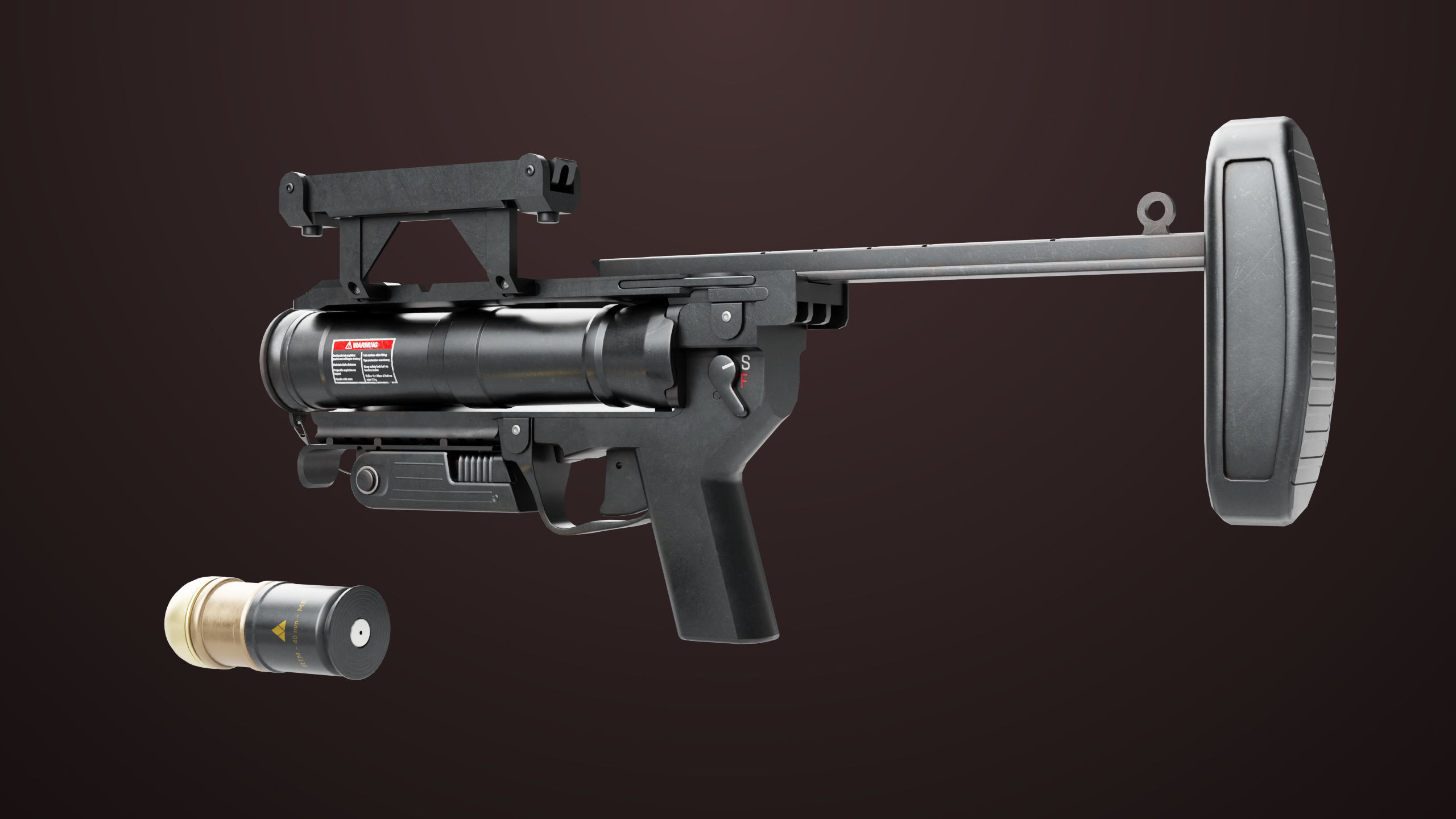 Grenade Launcher 04 Black Generic All PBR Unity UE Textures Low-poly 3D model_9