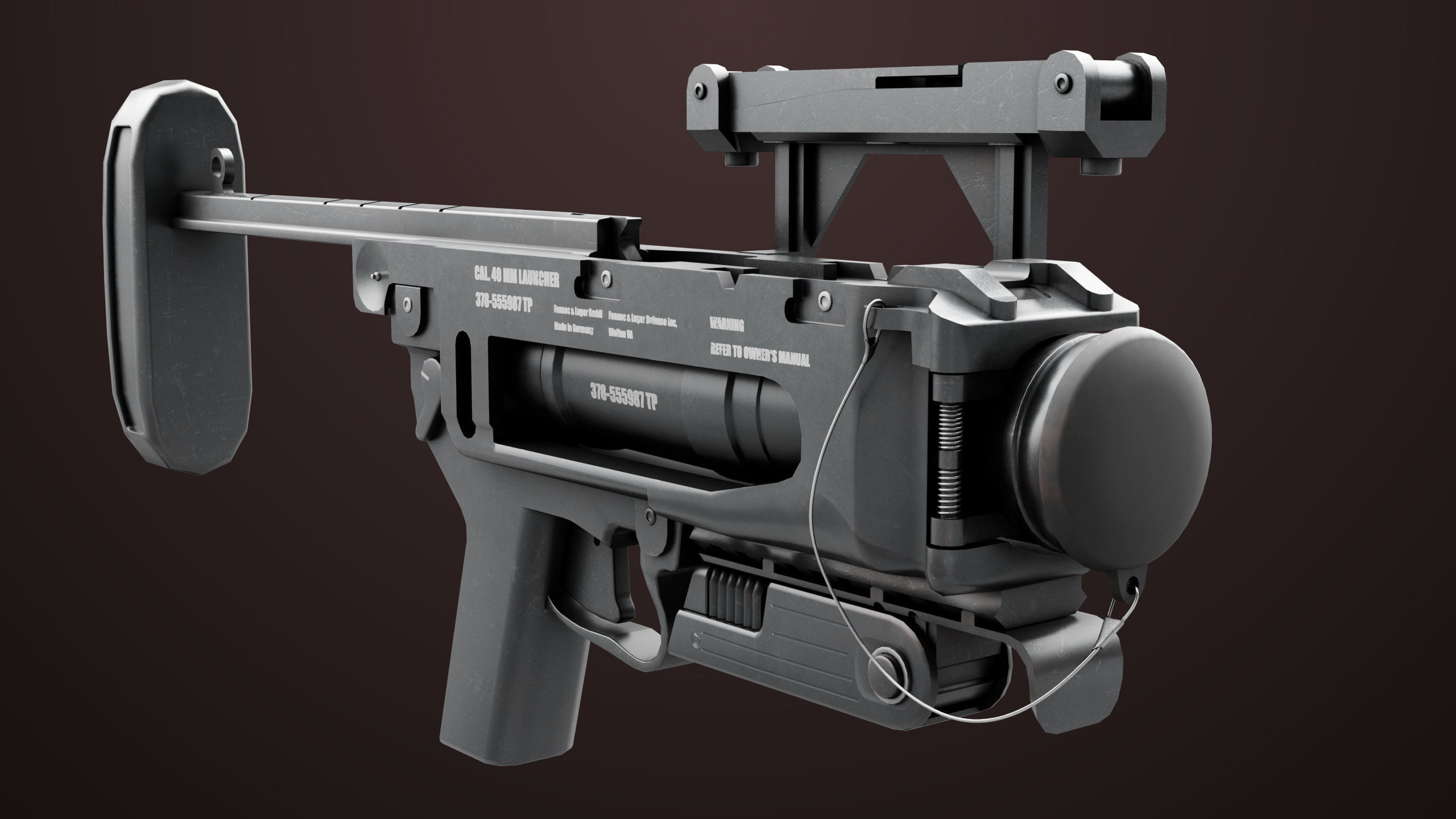 Grenade Launcher 04 Black Generic All PBR Unity UE Textures Low-poly 3D model_14