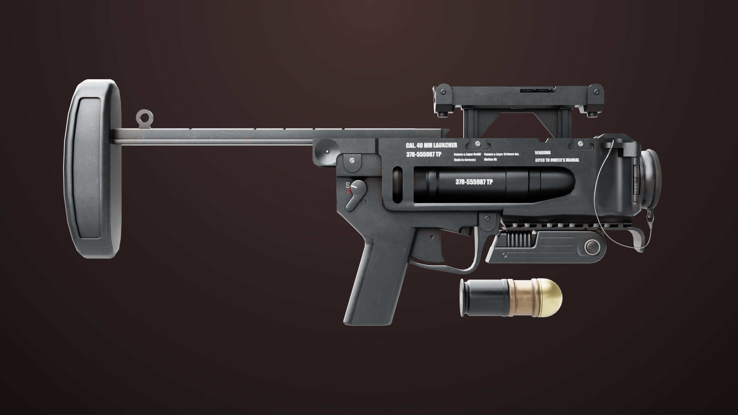 Grenade Launcher 04 Black Generic All PBR Unity UE Textures Low-poly 3D model_3