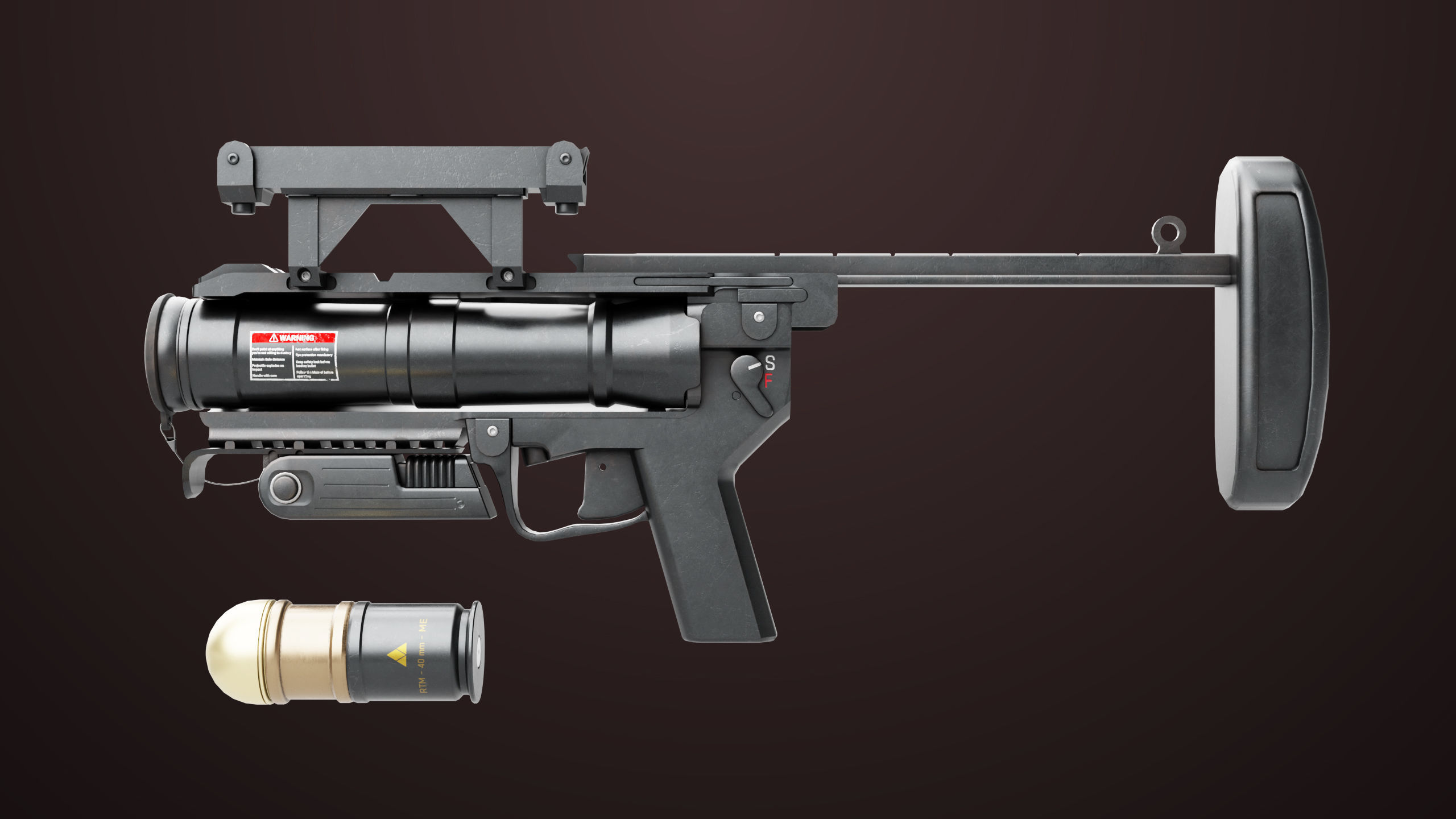 Grenade Launcher 04 Black Generic All PBR Unity UE Textures Low-poly 3D model_2