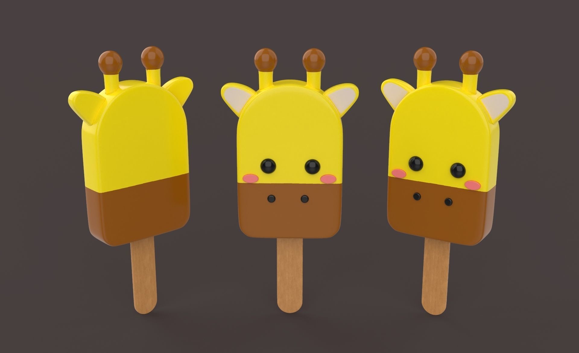 Cartoon Giraffe Ice Cream Cute Low-poly 3D model_7