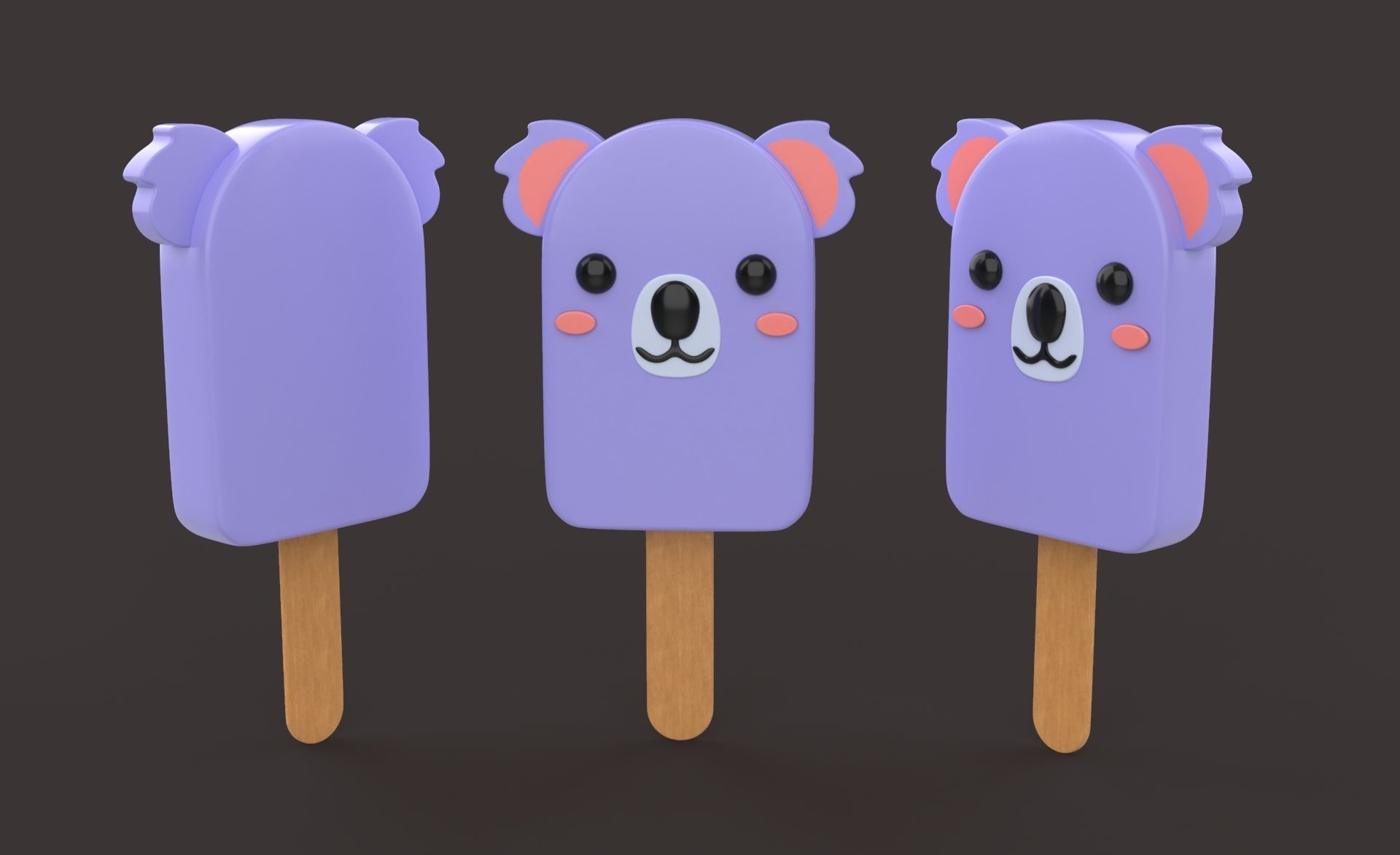 Cartoon Koala Ice Cream Cute Low-poly 3D model_7