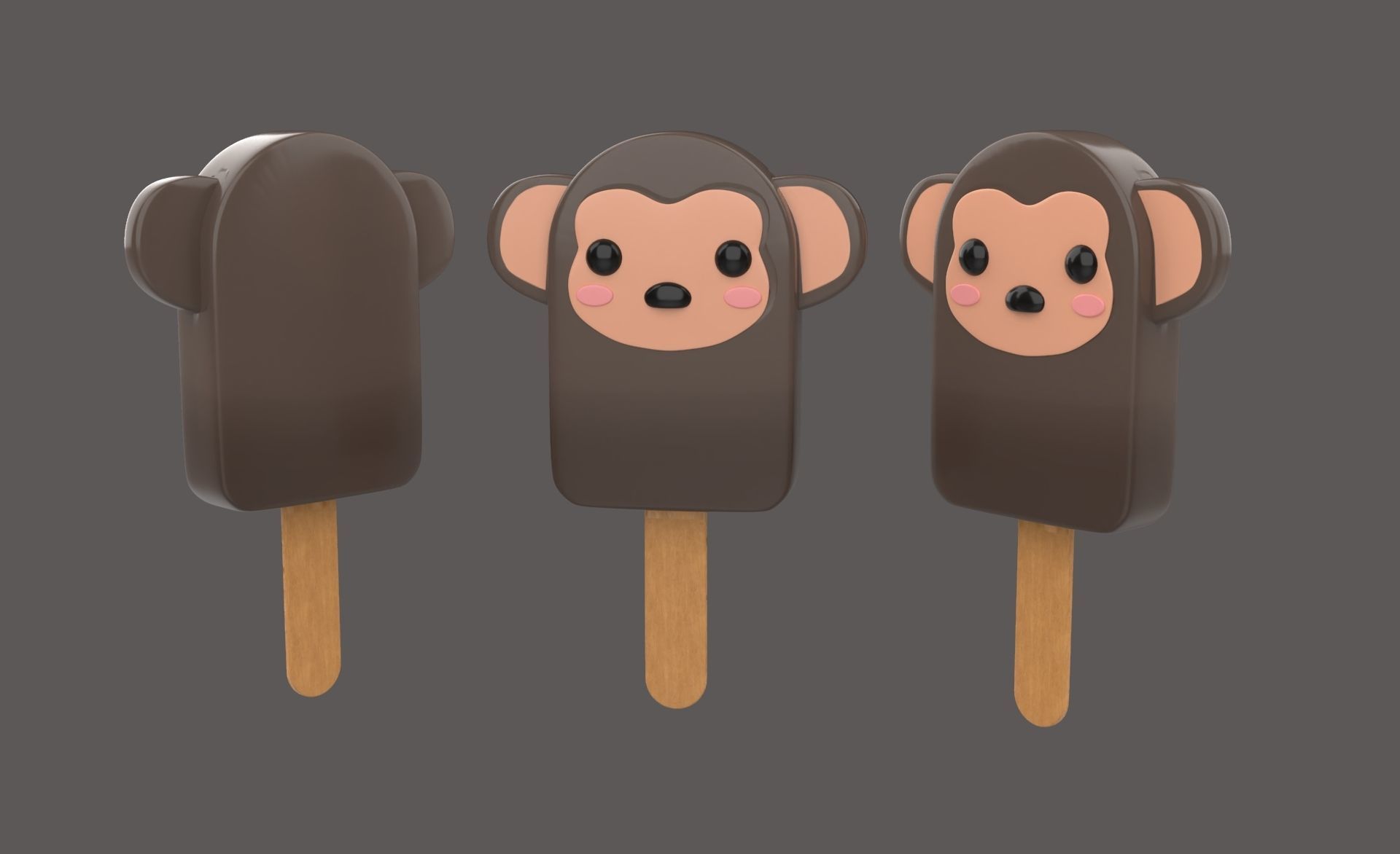 Cartoon Monkey Ice Cream Cute Low-poly 3D model_7