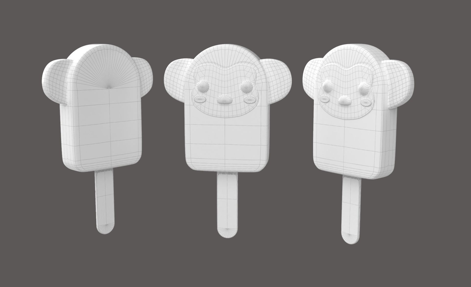 Cartoon Monkey Ice Cream Cute Low-poly 3D model_8