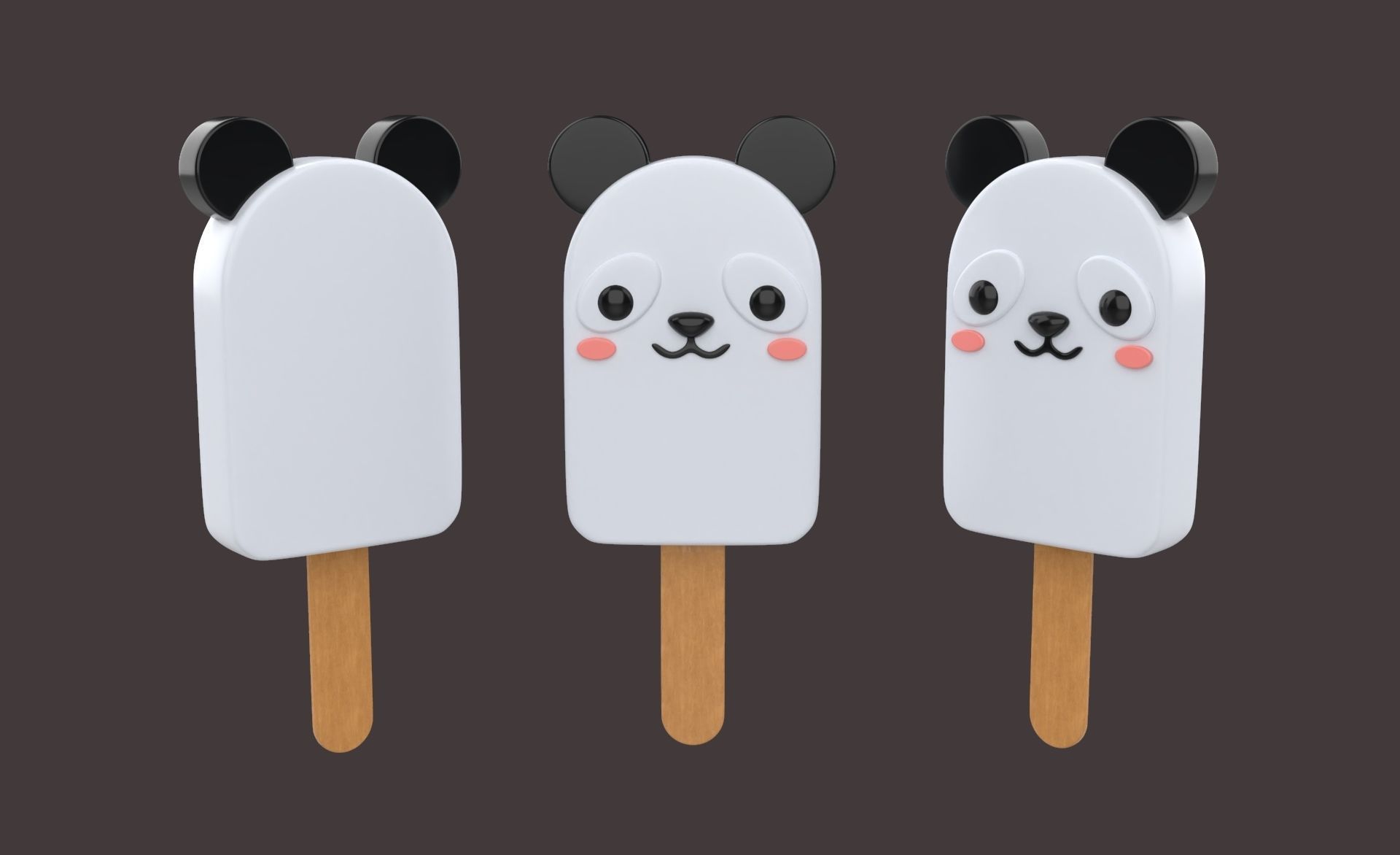 Cartoon Panda Ice Cream Cute Low-poly 3D model_8