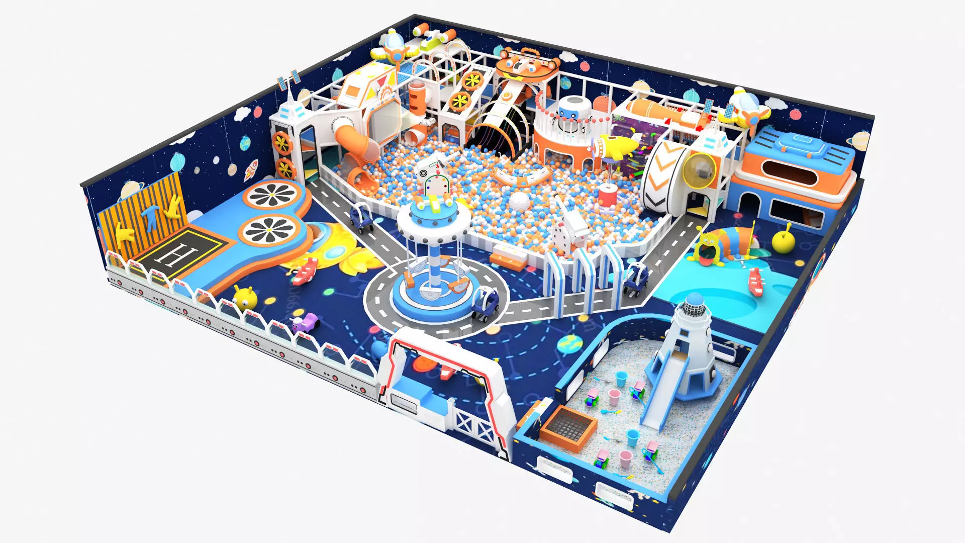 Space themed indoor playground 3D model