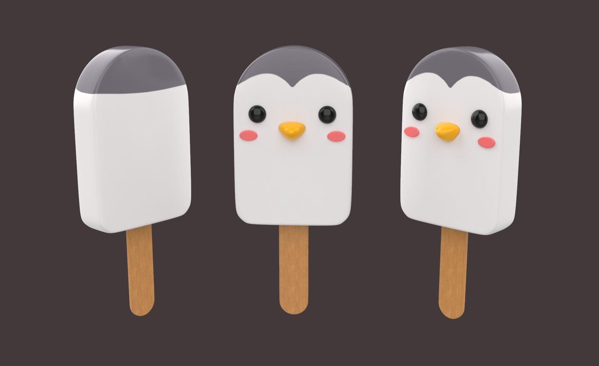 Cartoon Penguin Ice Cream Cute Low-poly 3D model_8