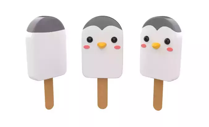 Cartoon Penguin Ice Cream Cute Low-poly 3D model