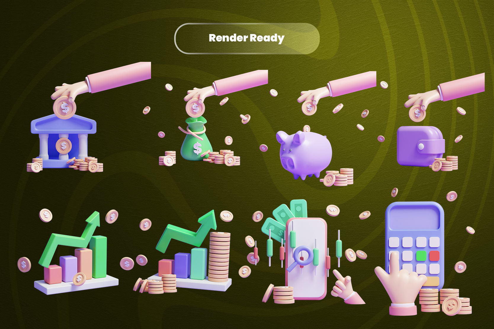 Online Banking System 3d Illustration  Icon Pack 3D model_1