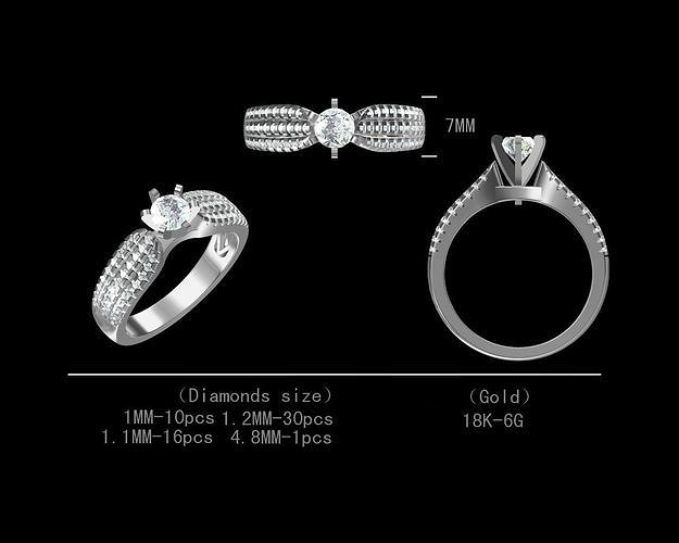 Beautiful ripples Solitaire engagement Diamond Ring for women  3D print model