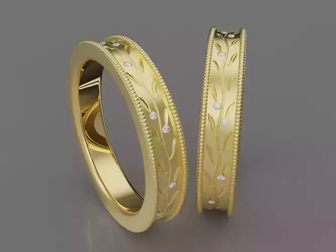 Traditional Leaf Motif Wedding Band 4-14US Sizes