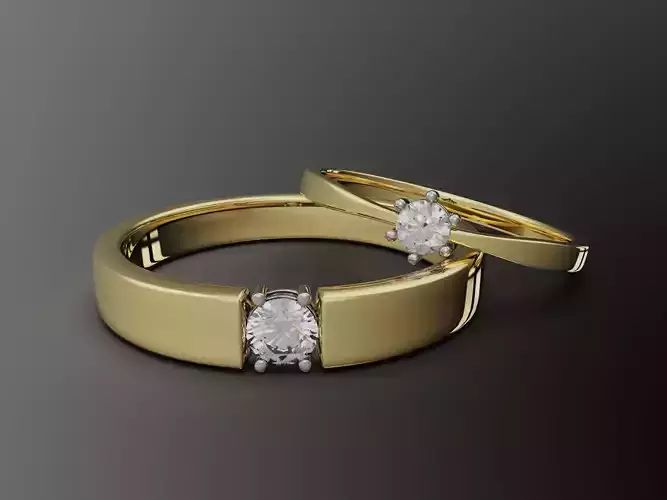 Solitaire Couple Wedding Rings 4-14US Sizes