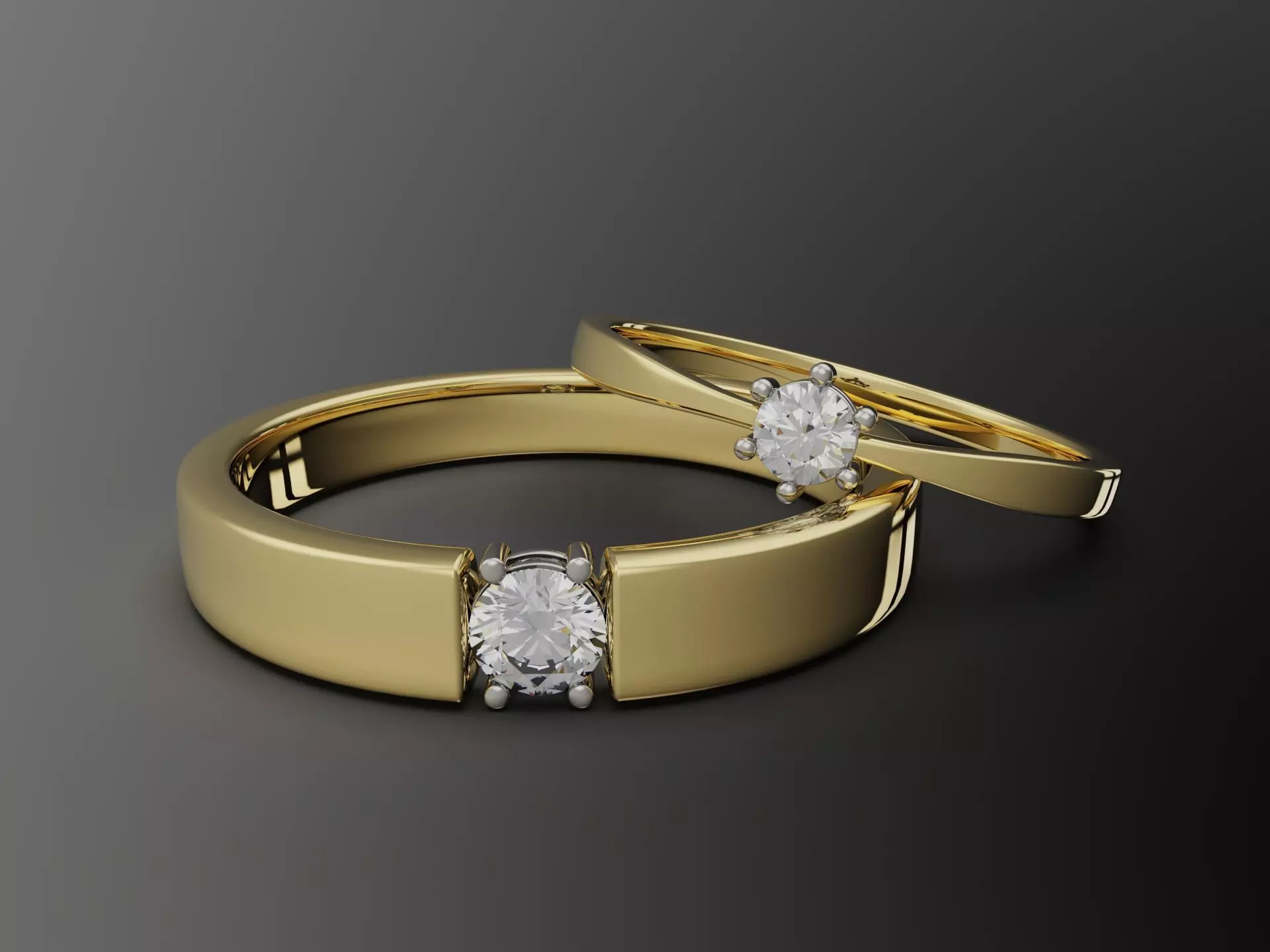 Solitaire Couple Wedding Rings 4-14US Sizes 3D print model