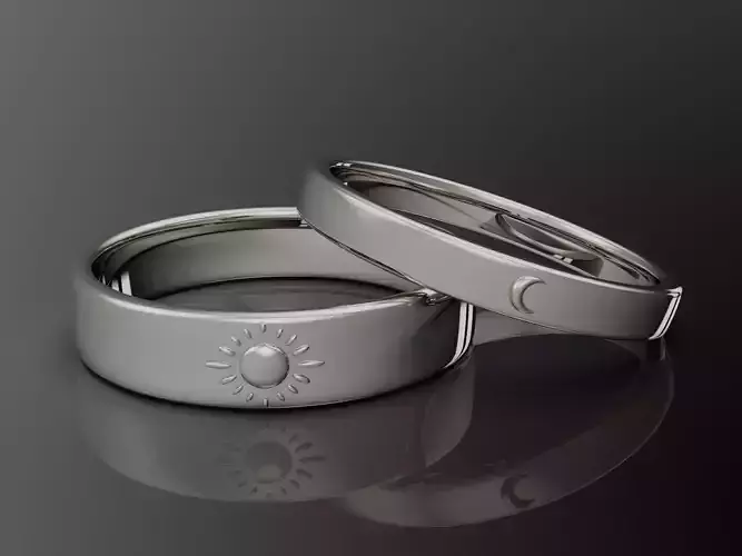 Sun And The Moon Wedding Bands 4-14US Sizes