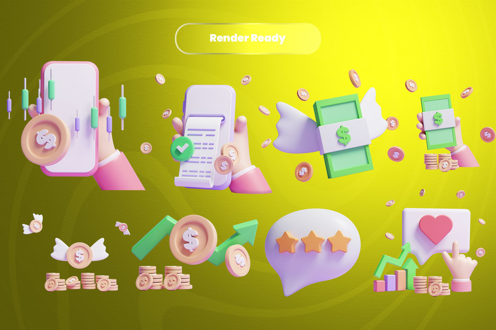 Business Investing 3d Illustration  Icon Pack 3D model_1