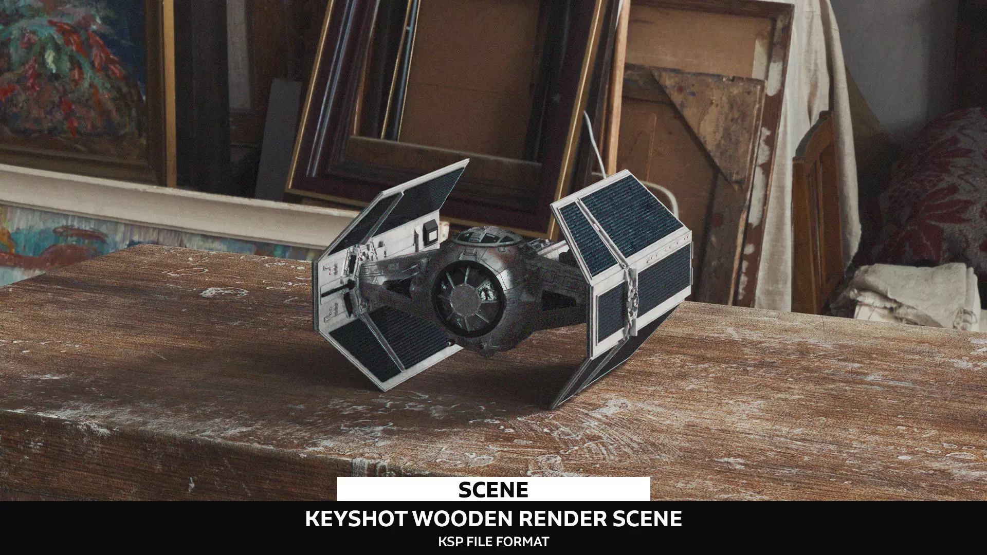 Interior Wooden Desk Keyshot Render Scene 3D model