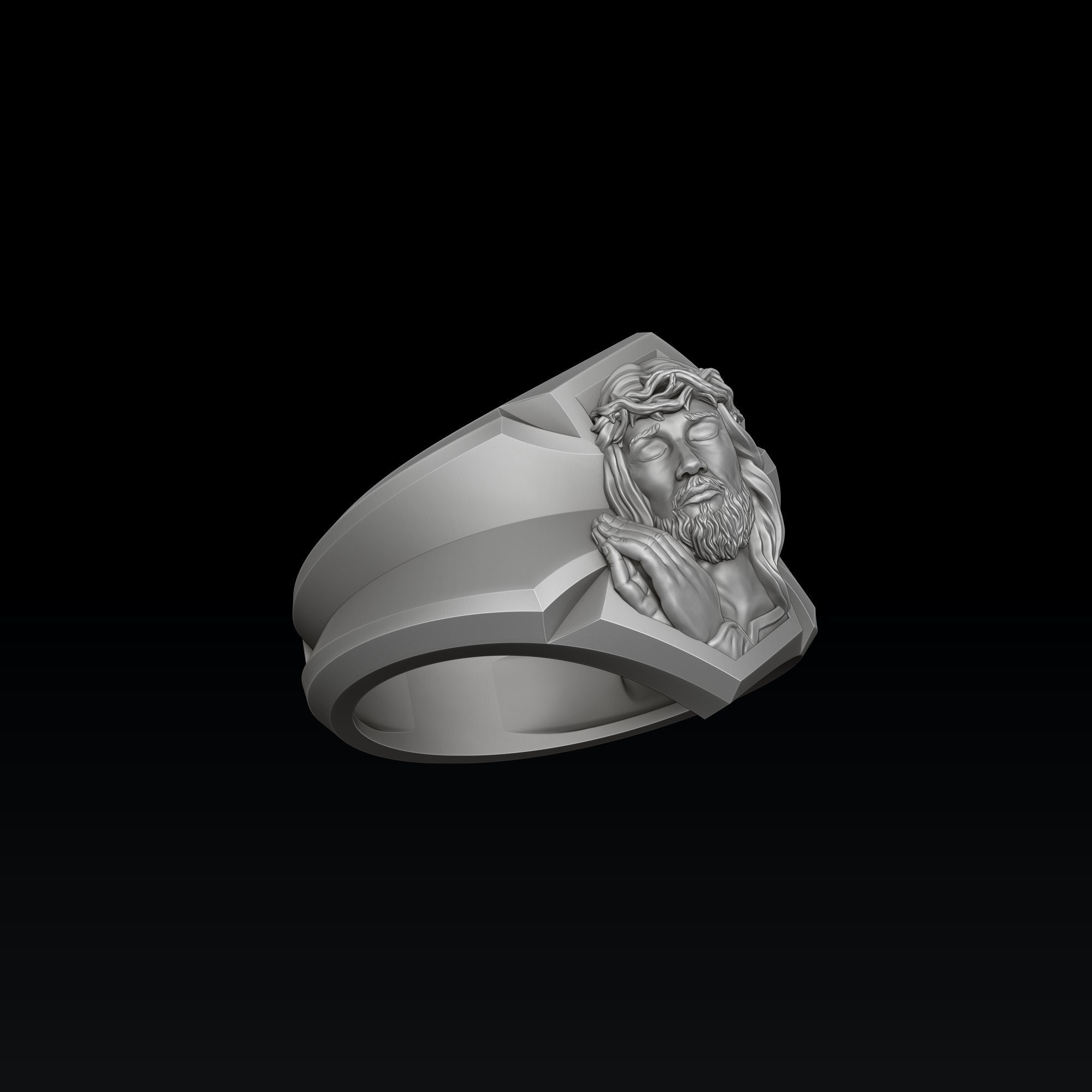 Praying Jesus Cross Ring 3D print model_4