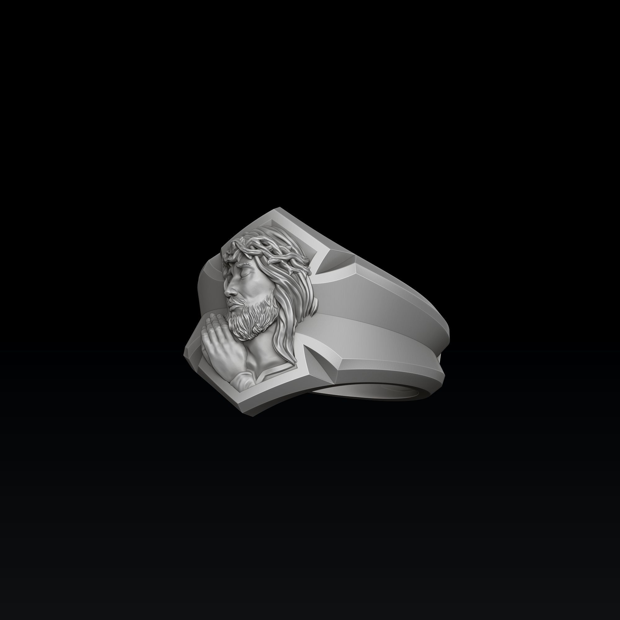 Praying Jesus Cross Ring 3D print model_6