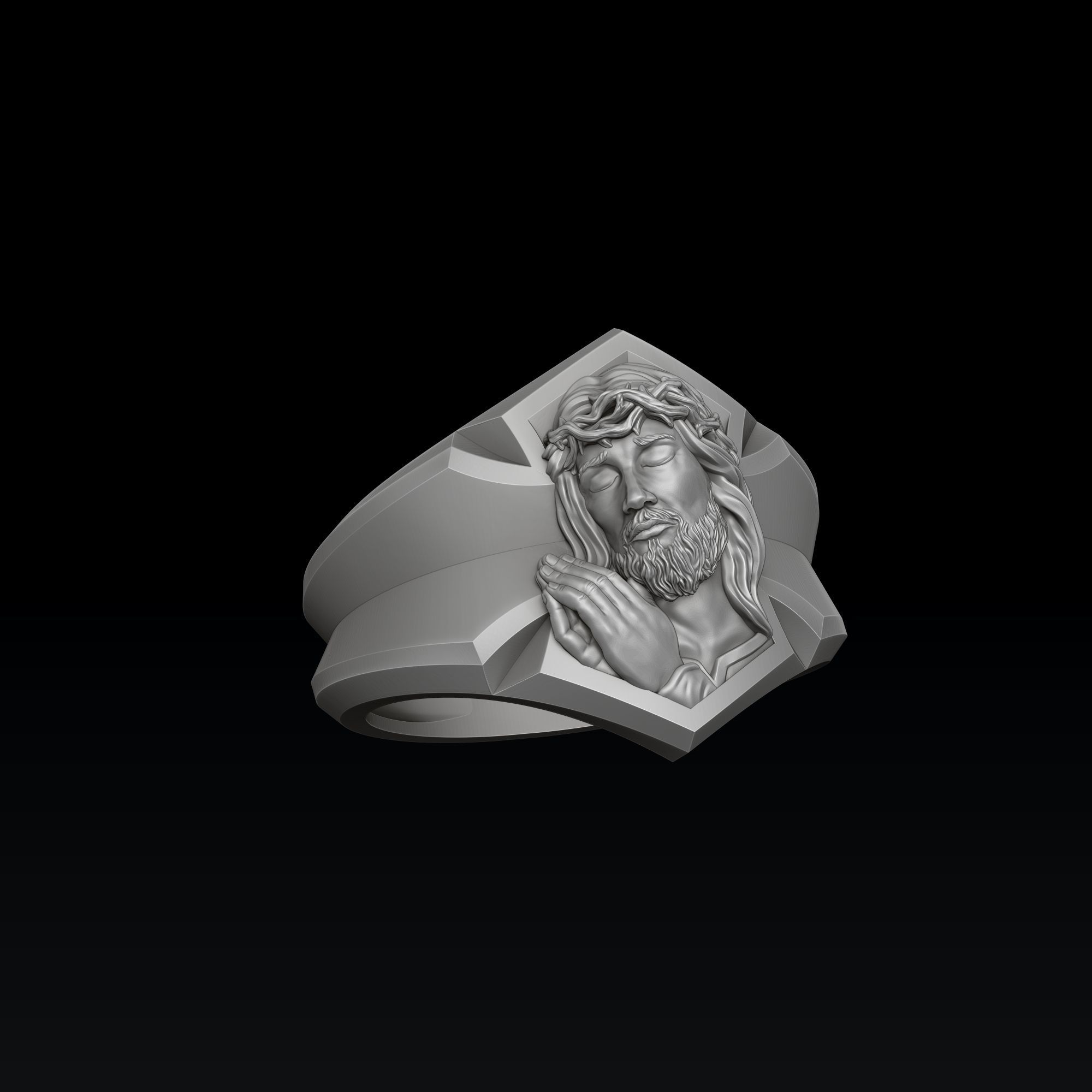 Praying Jesus Cross Ring 3D print model_3