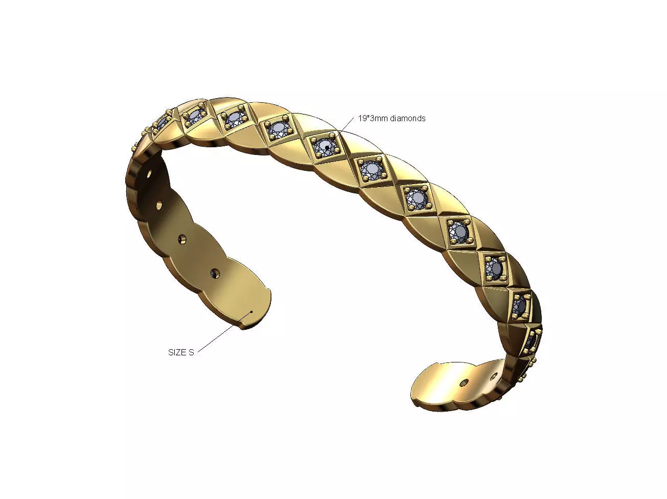 Diamond fashion brand cross stitch engraving cuff bracelet 3D print model