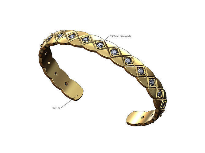 Diamond fashion brand cross stitch engraving cuff bracelet 3D print model