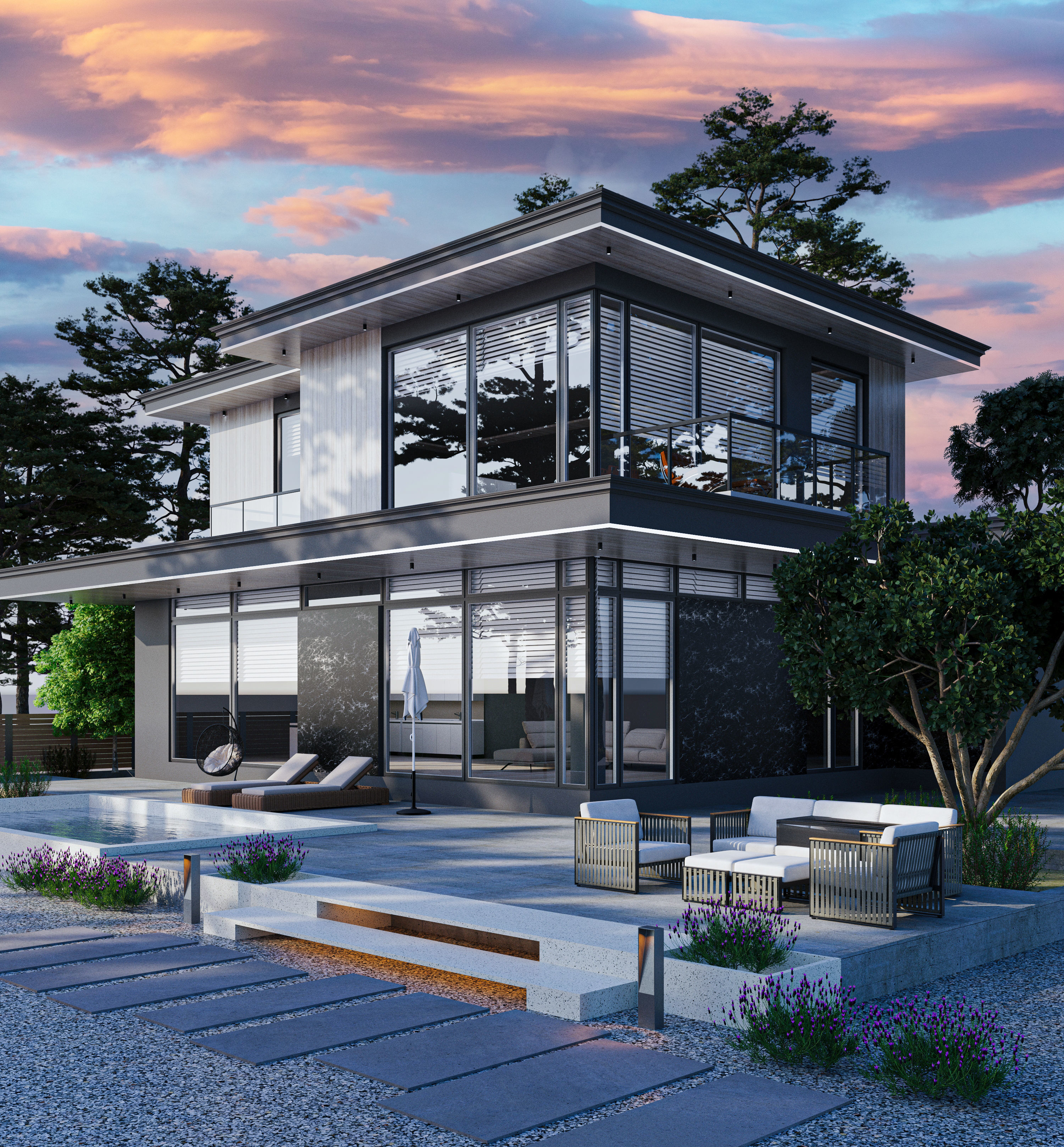 dark villa design  3D model_4