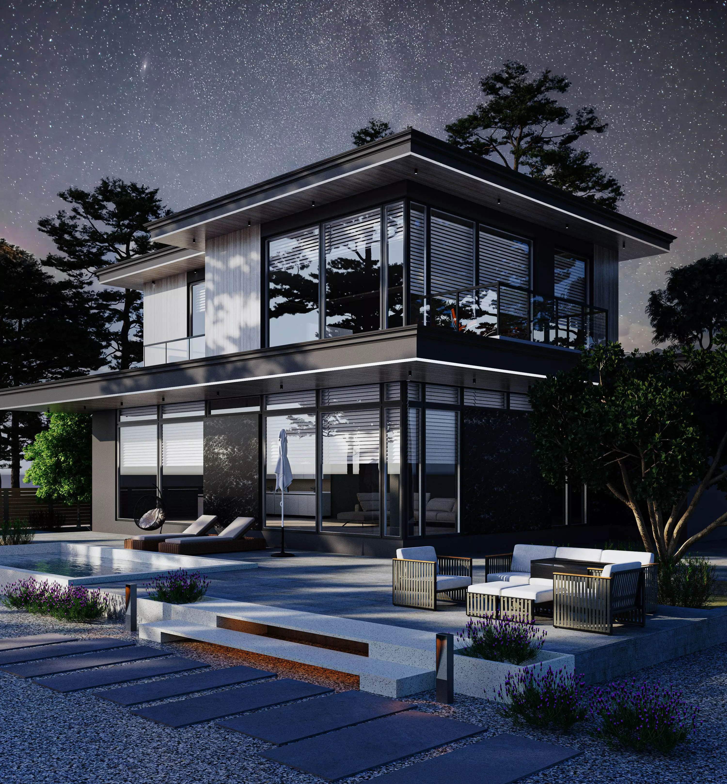 dark villa design  3D model_0