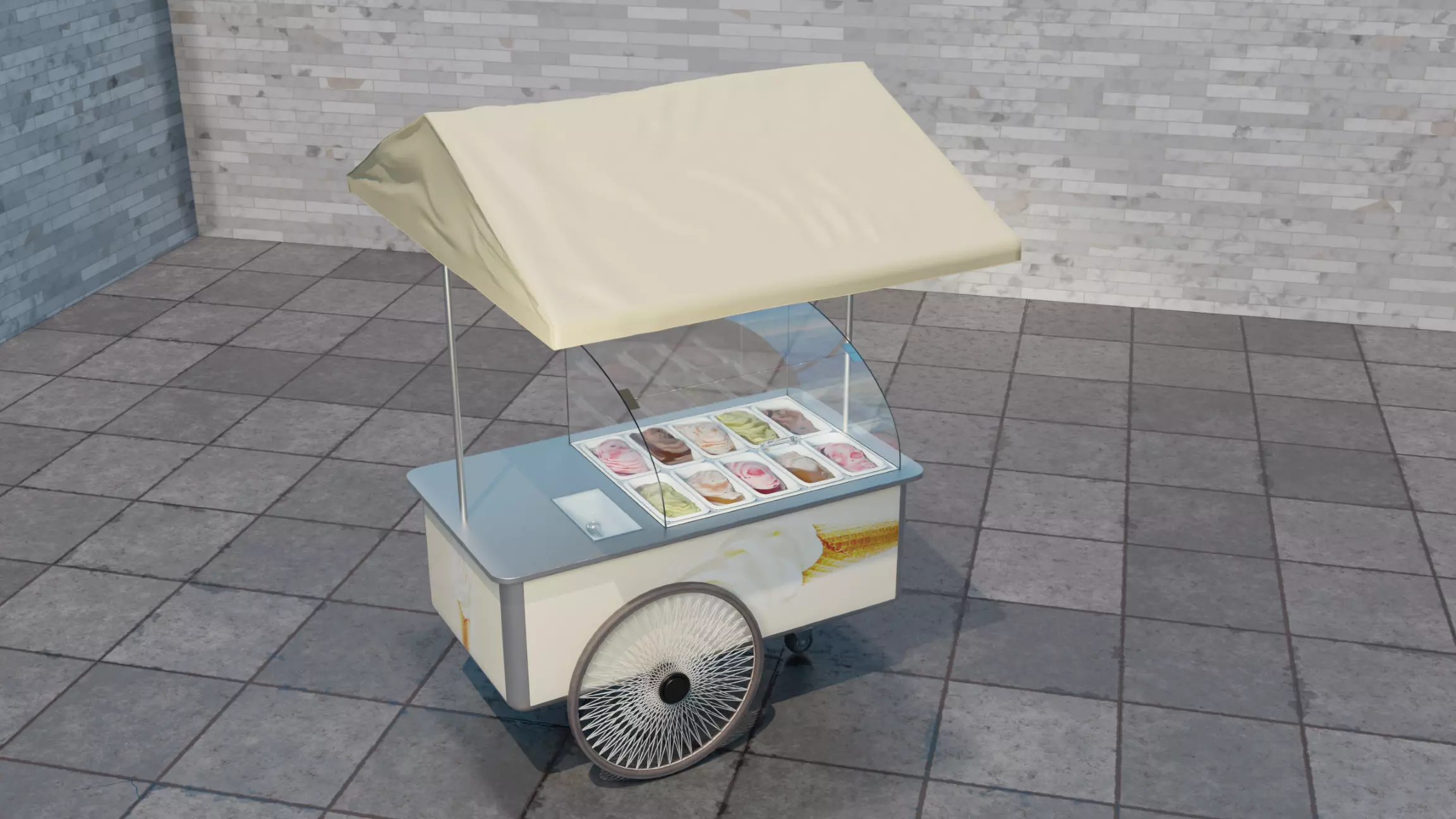 Icecreamcart Low-poly 3D model_0