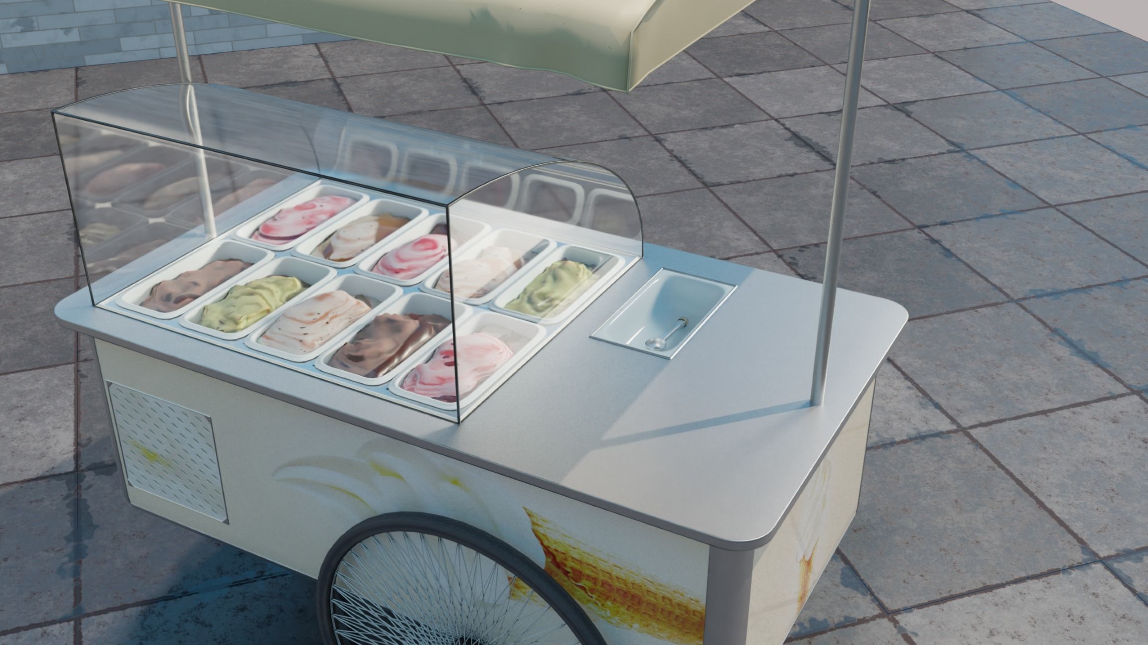 Icecreamcart Low-poly 3D model_5
