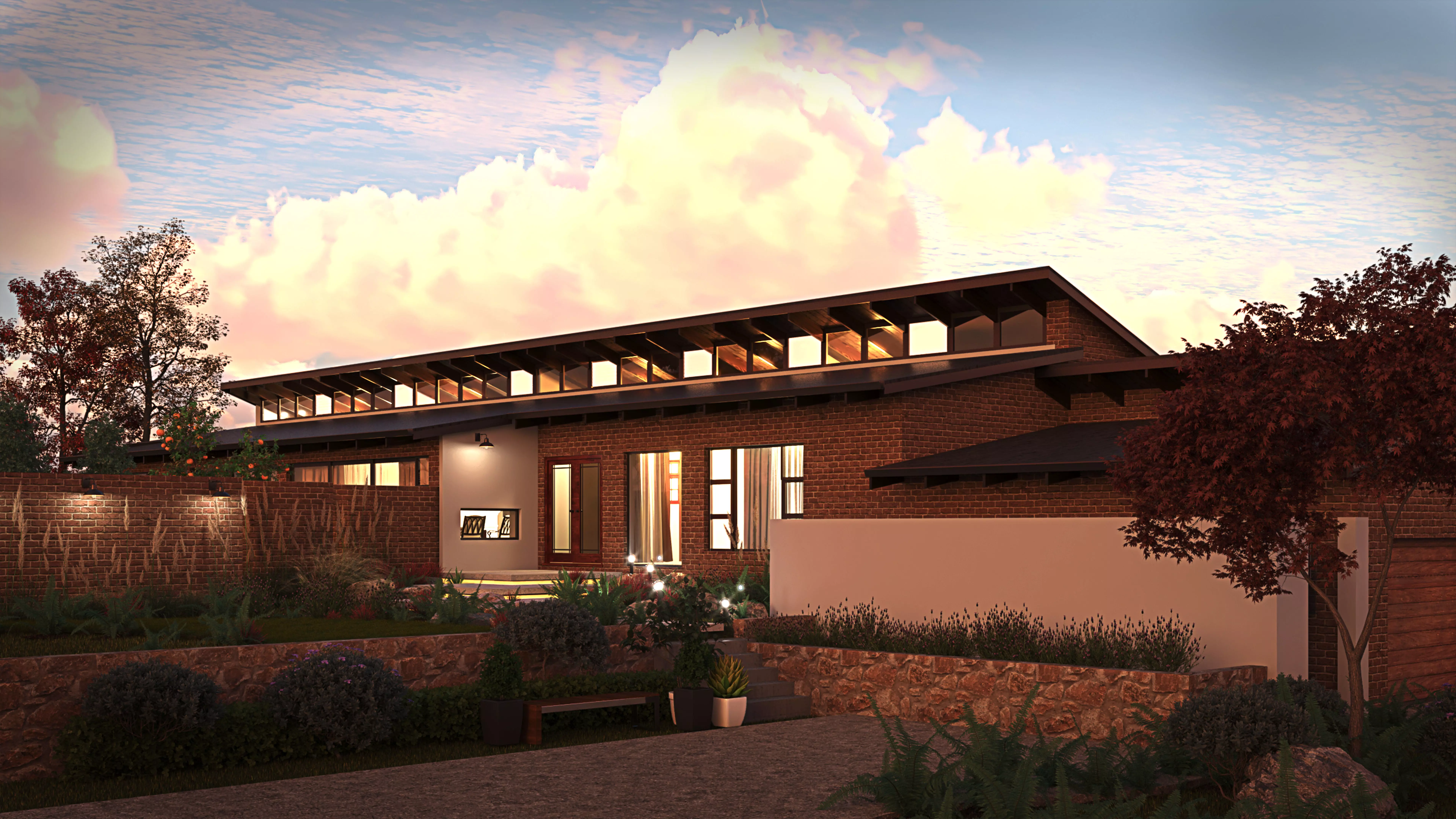 House Single Storey with Garden 3D model_0