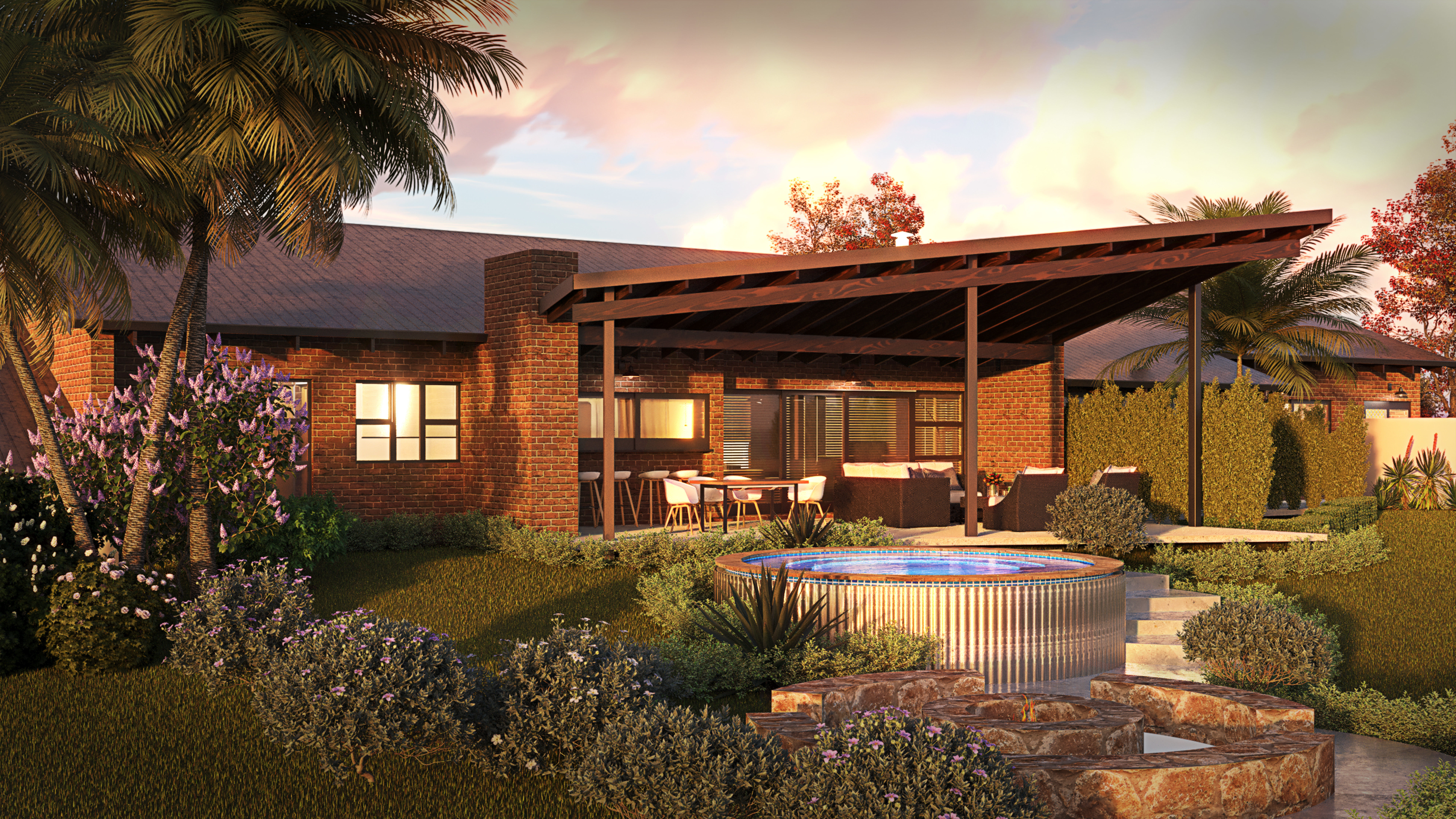 House Single Storey with Garden 3D model_1