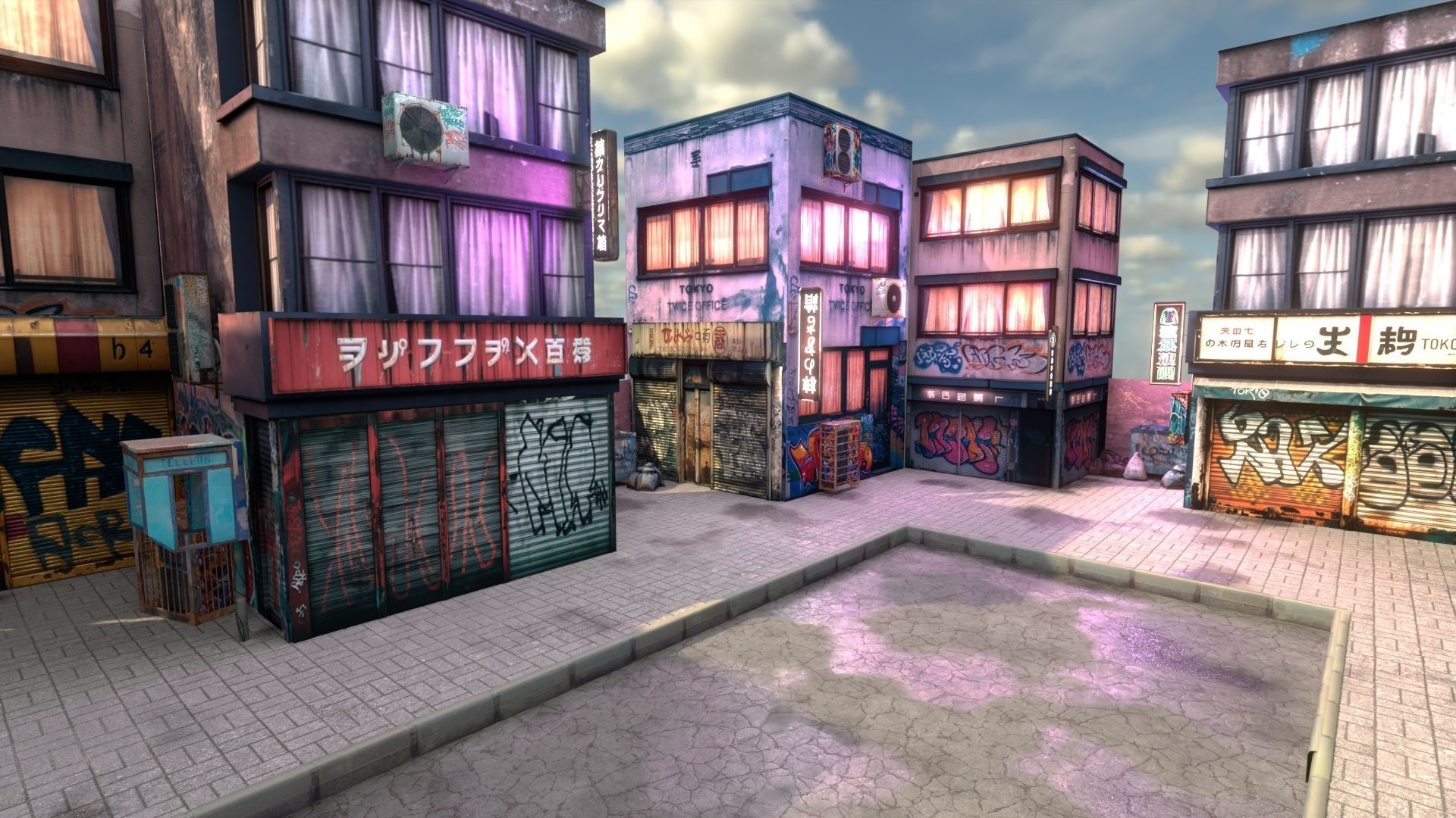CyberPunk 3d scene modelgrafiti builds Low-poly 3D model_4