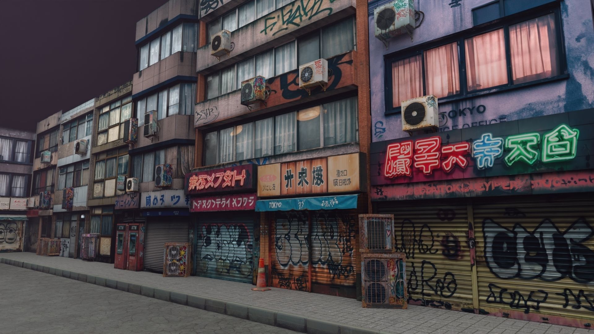 CyberPunk 3d scene modelgrafiti builds Low-poly 3D model_9