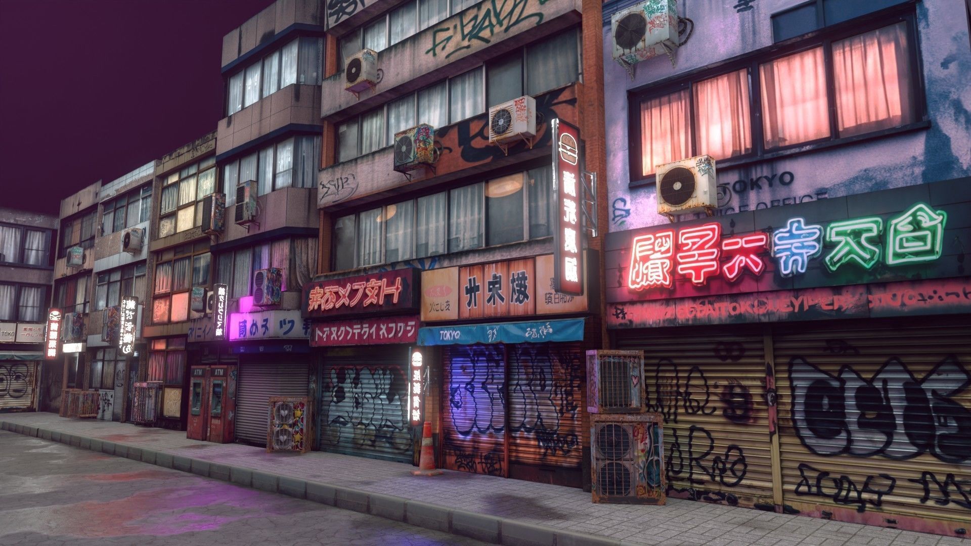 CyberPunk 3d scene modelgrafiti builds Low-poly 3D model_8
