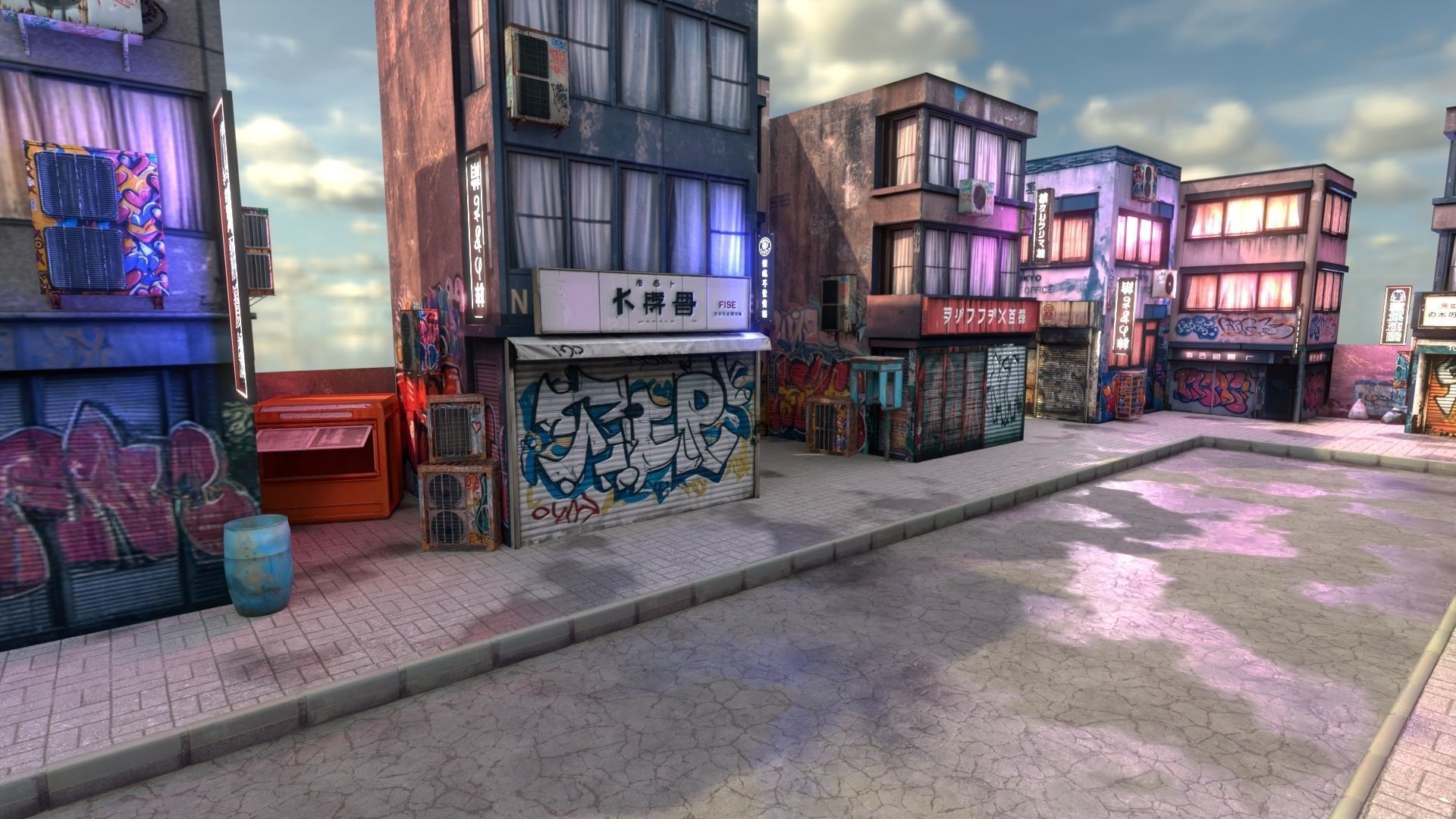 CyberPunk 3d scene modelgrafiti builds Low-poly 3D model_2