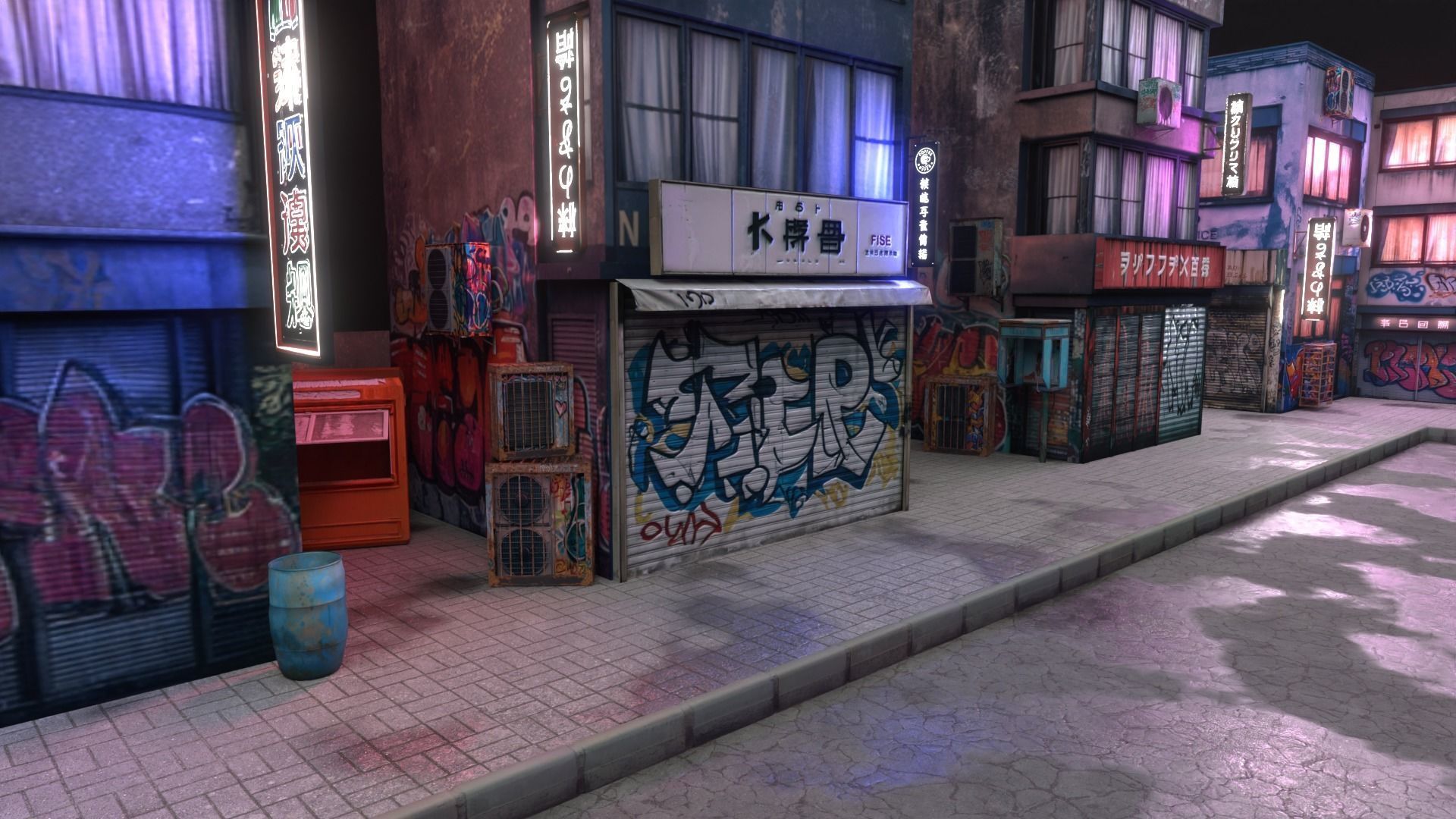 CyberPunk 3d scene modelgrafiti builds Low-poly 3D model_5