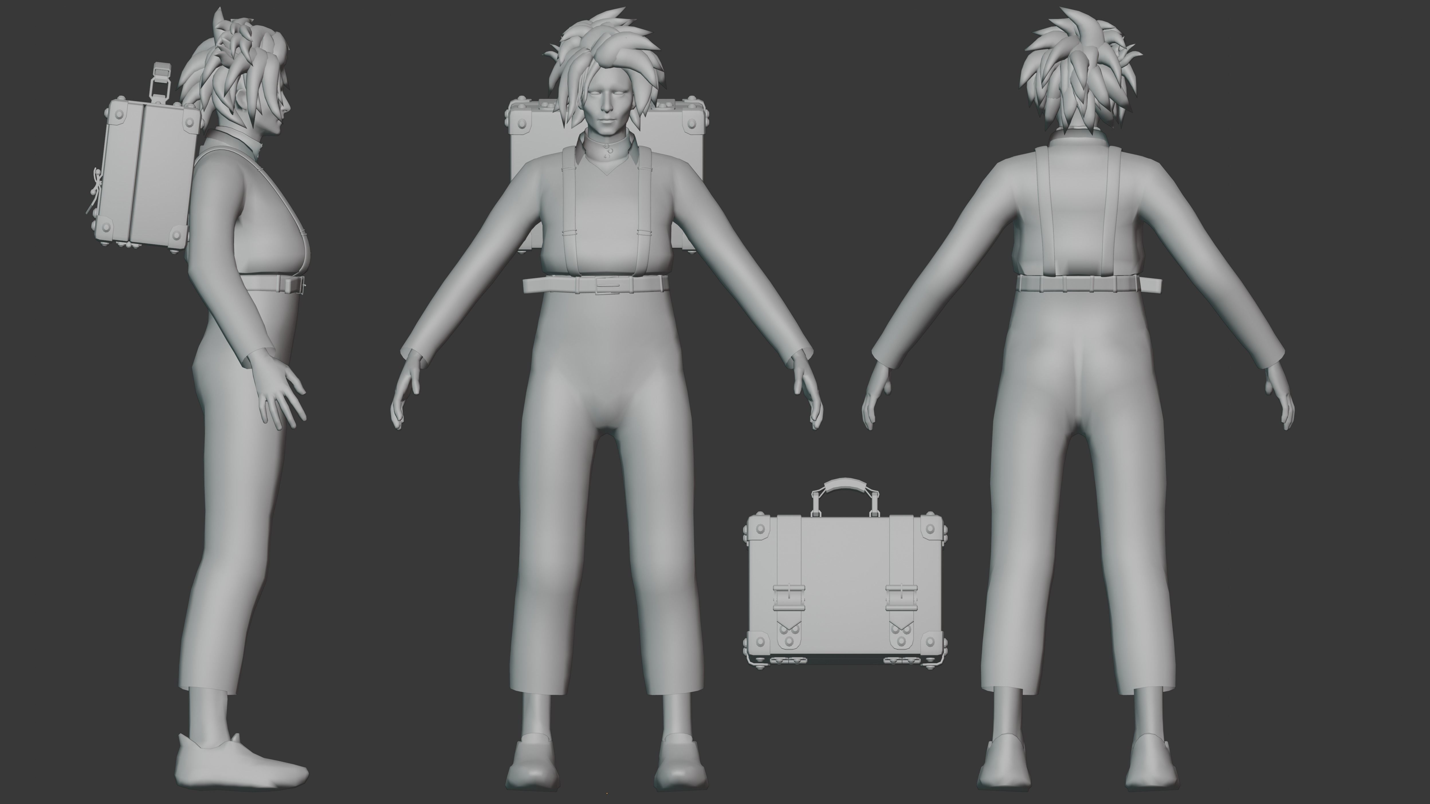 The Suitcase Girl 3D Character Model For Animation Rigged Low-poly 3D model_4