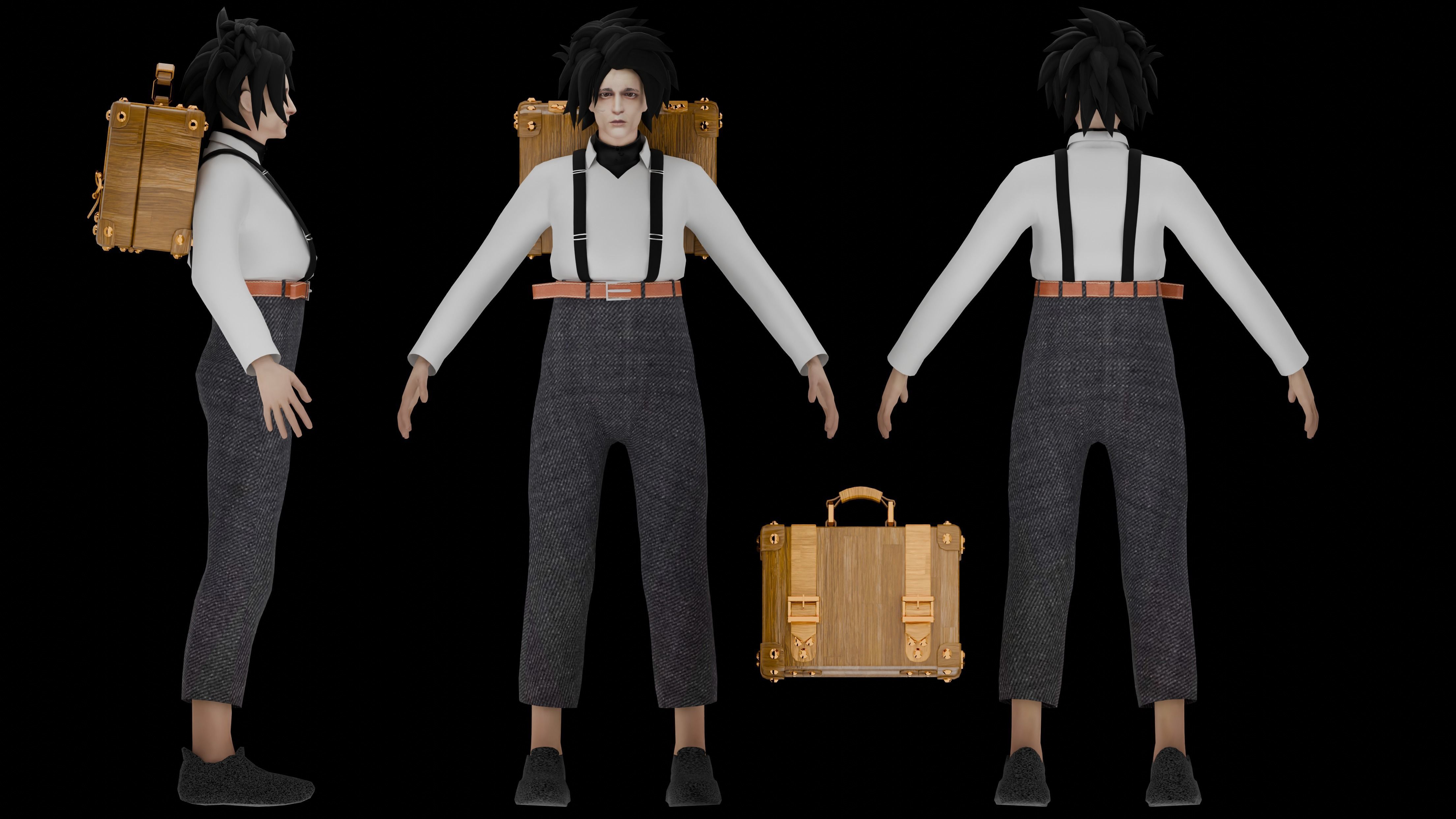 The Suitcase Girl 3D Character Model For Animation Rigged Low-poly 3D model_1