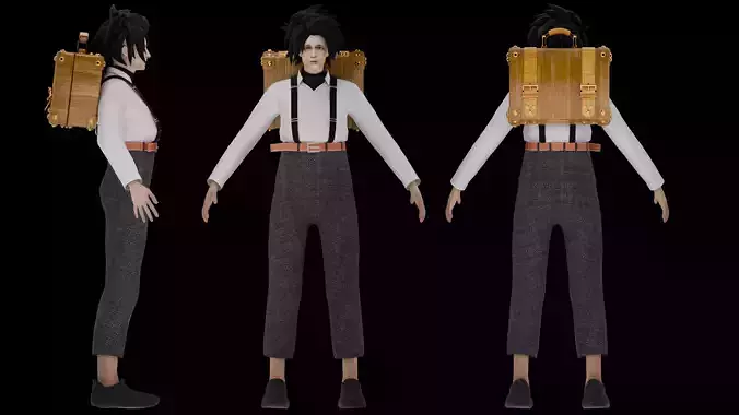 The Suitcase Girl 3D Character Model For Animation Rigged Low-poly 3D model
