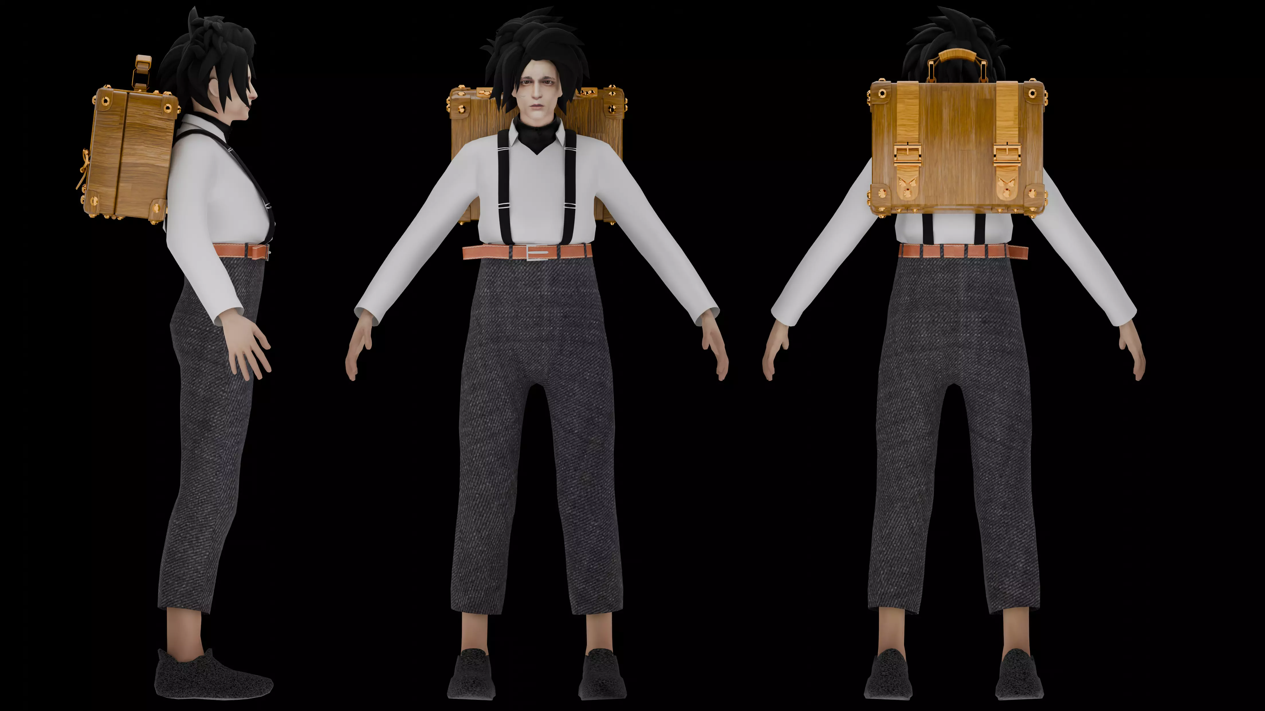 The Suitcase Girl 3D Character Model For Animation Rigged Low-poly 3D model_0