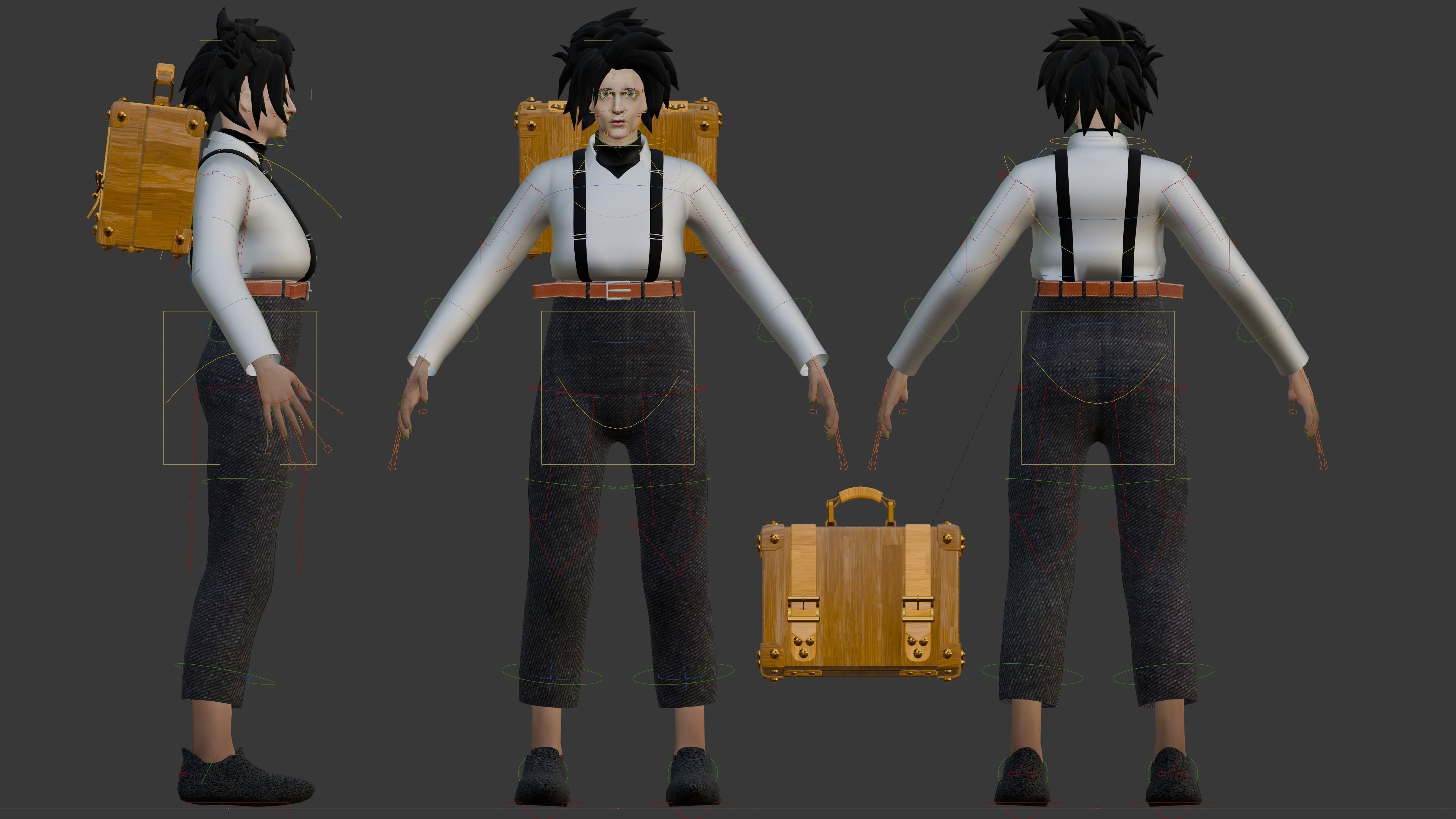 The Suitcase Girl 3D Character Model For Animation Rigged Low-poly 3D model_3