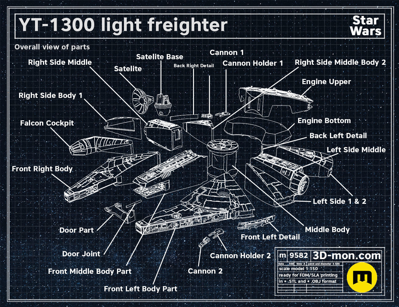 YT-1300 light freighter 3D print model_1