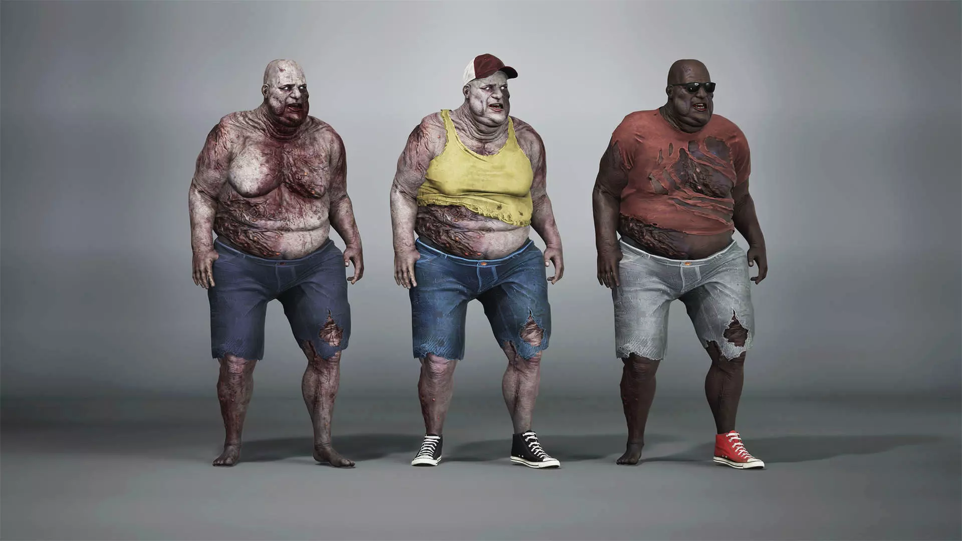 Fat Zombie Summer Clothes Low-poly 3D model_0