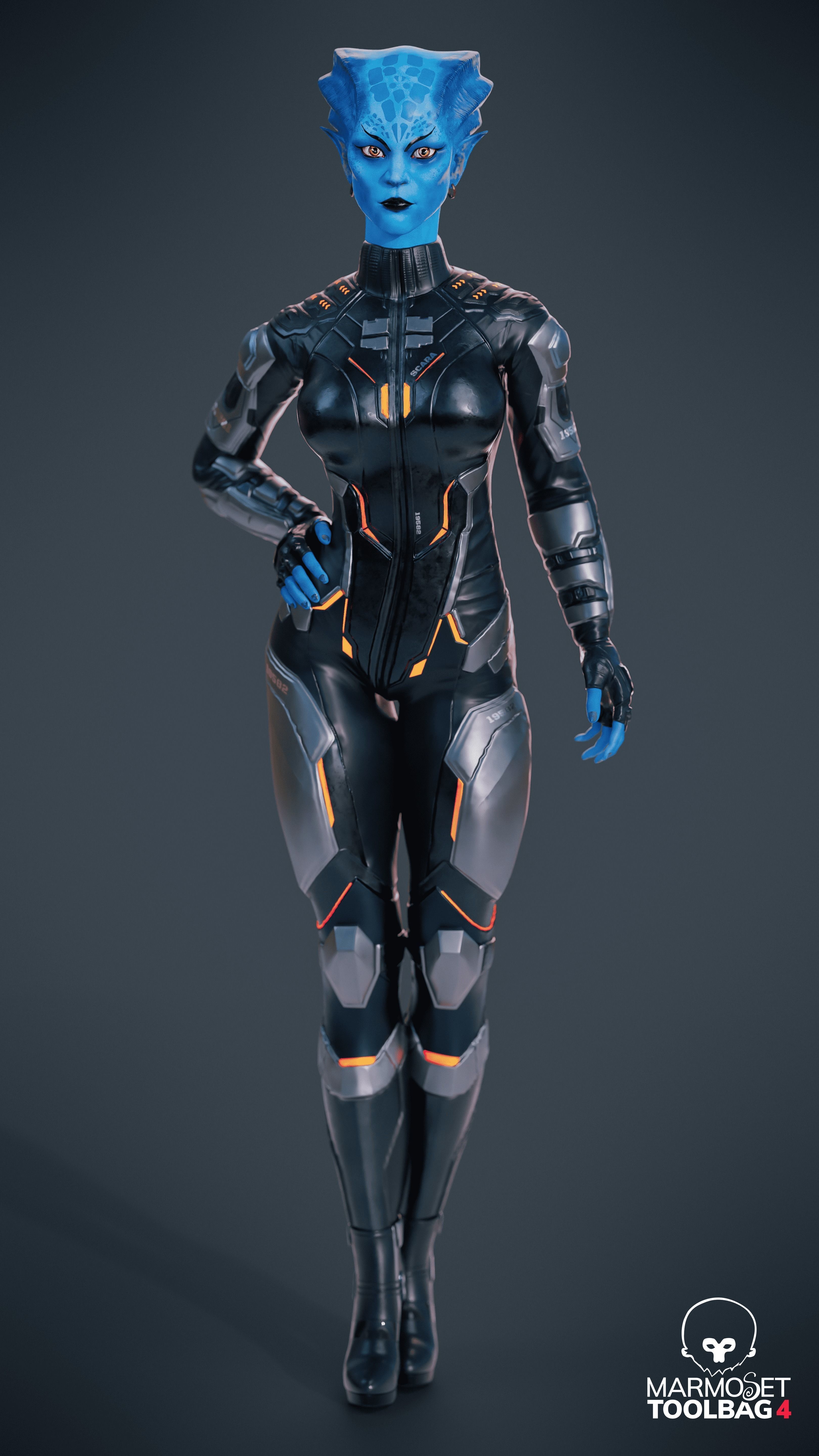 Game ready scifi character female Low-poly 3D model_2