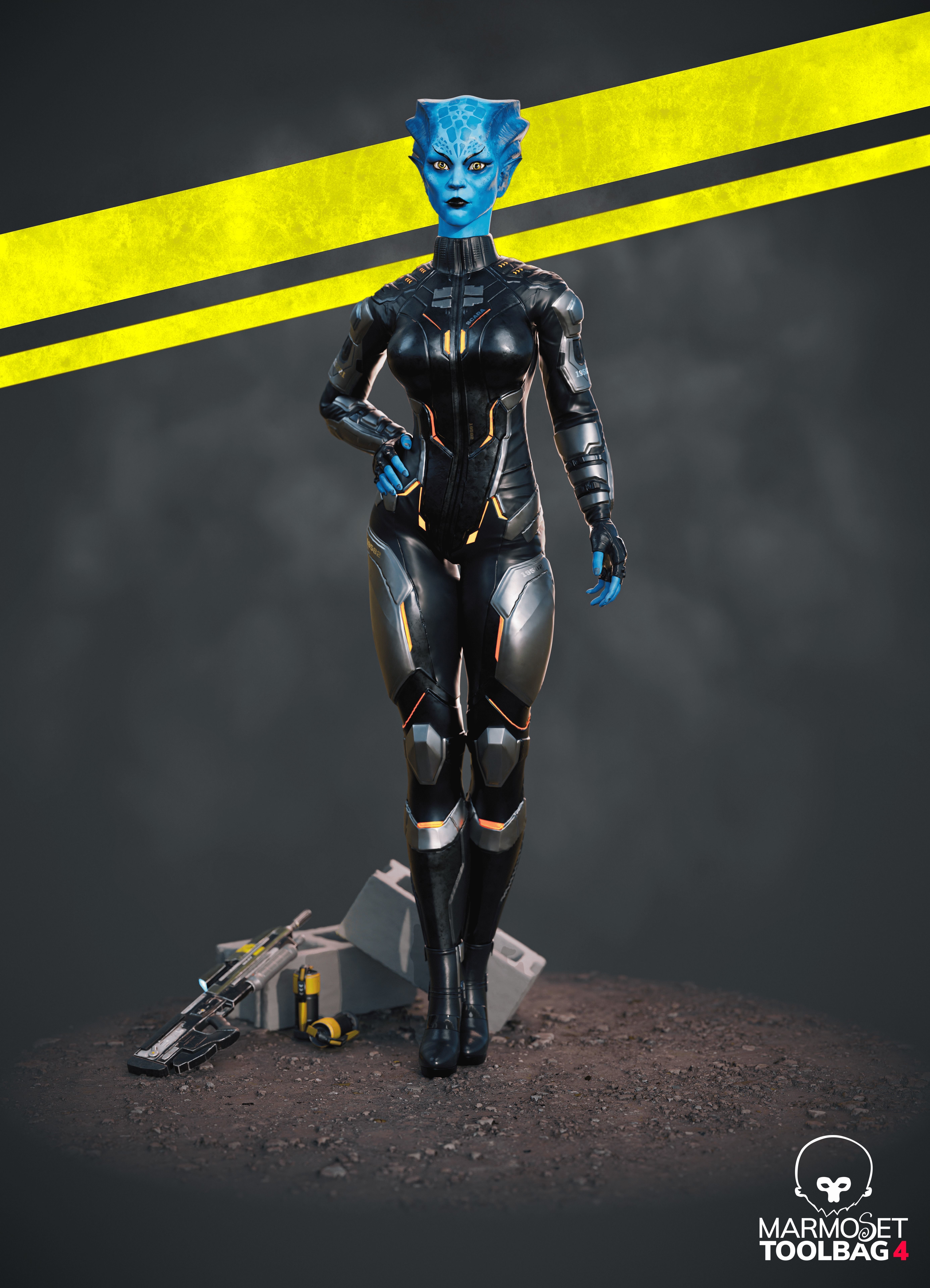 Game ready scifi character female Low-poly 3D model_1